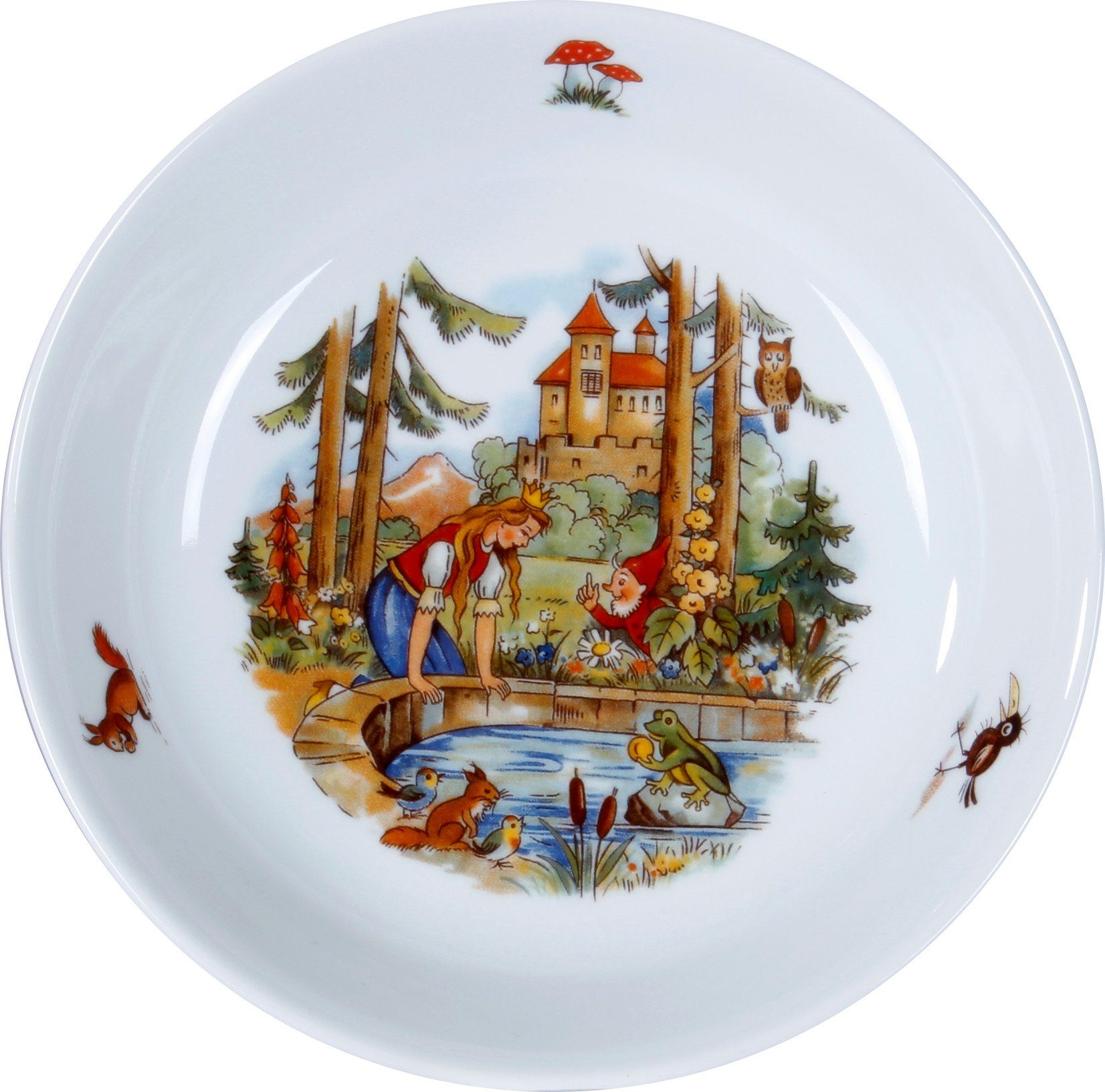 L.E.R.D.93 Kindergeschirr-Set Kindergedeck 3-tlg. Porzellan Wunderschönes buntes Märchenmotiv "Der Froschkönig" ., Porzellan, Kindergedeck 3-tlg. Porzellan Wunderschönes buntes Märchenmotiv "Der Froschkönig" .