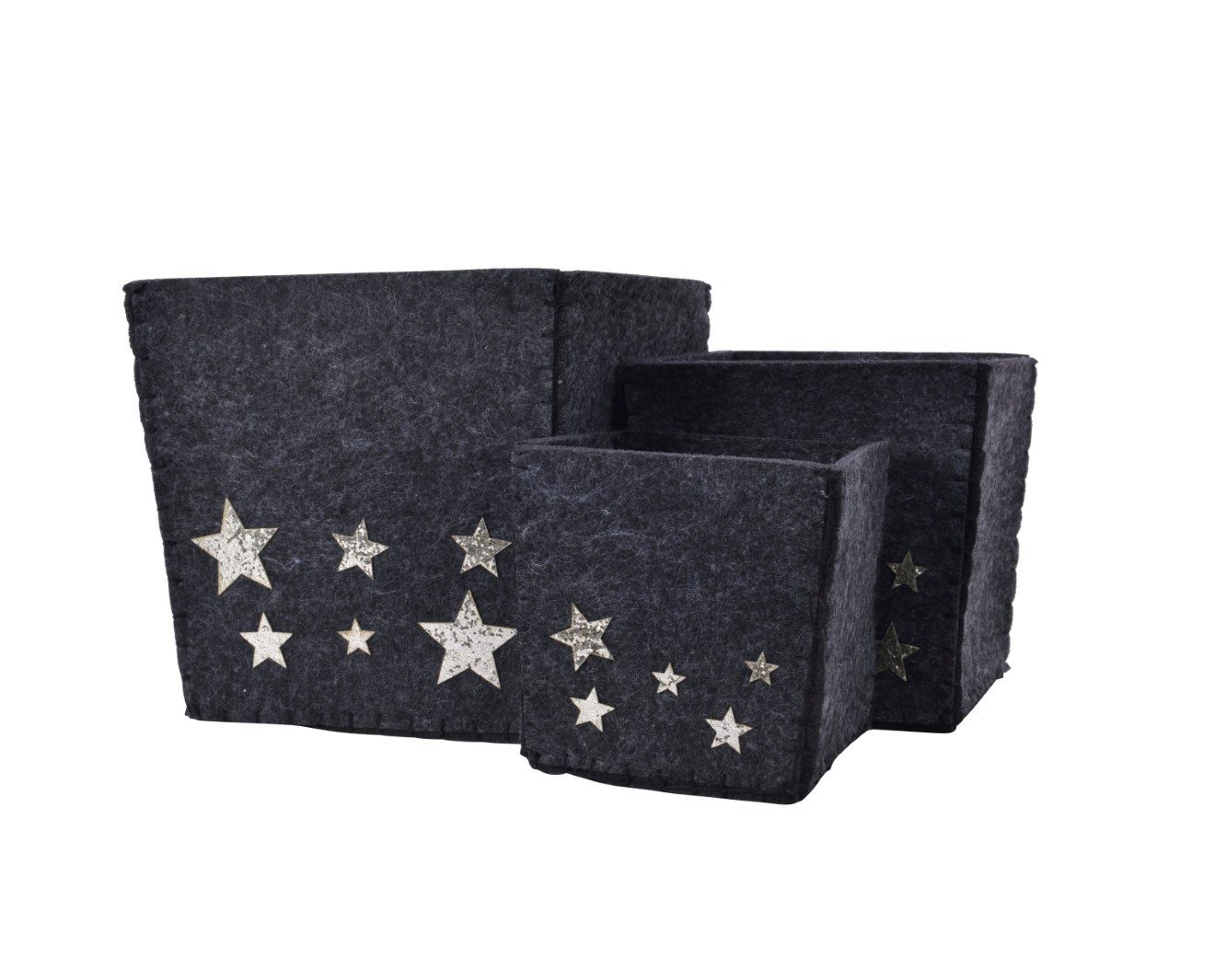 Kaemingk Aufbewahrungsdose Aufbewahrungsbox Ordnungsbox Polyester Sterne schwarz 3-er Set