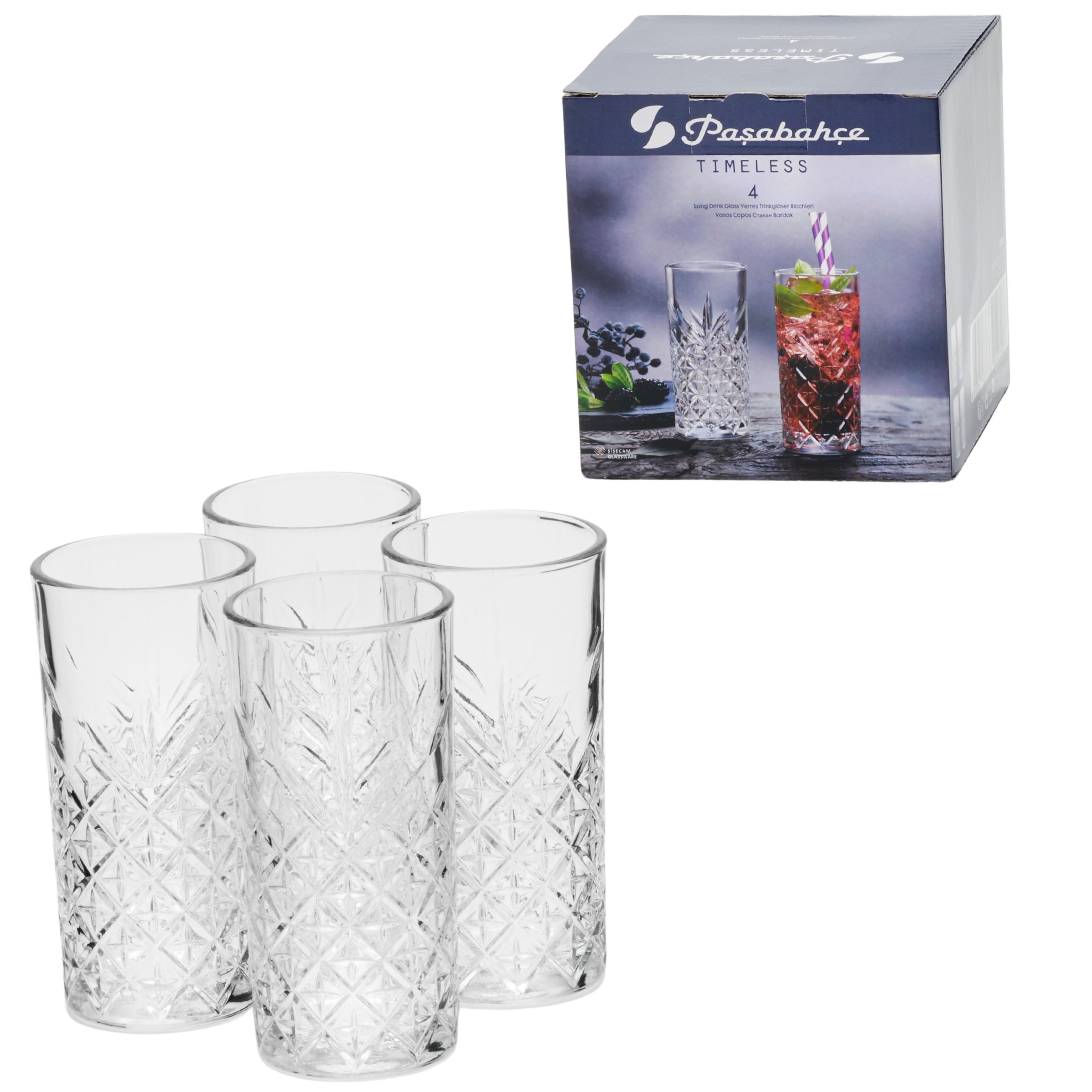 Pasabahce Longdrinkglas Becher Timeless, 29,5 cl, 4 Stück, 4-tlg., Glas, Strukturglas, spülmaschinengeeignet