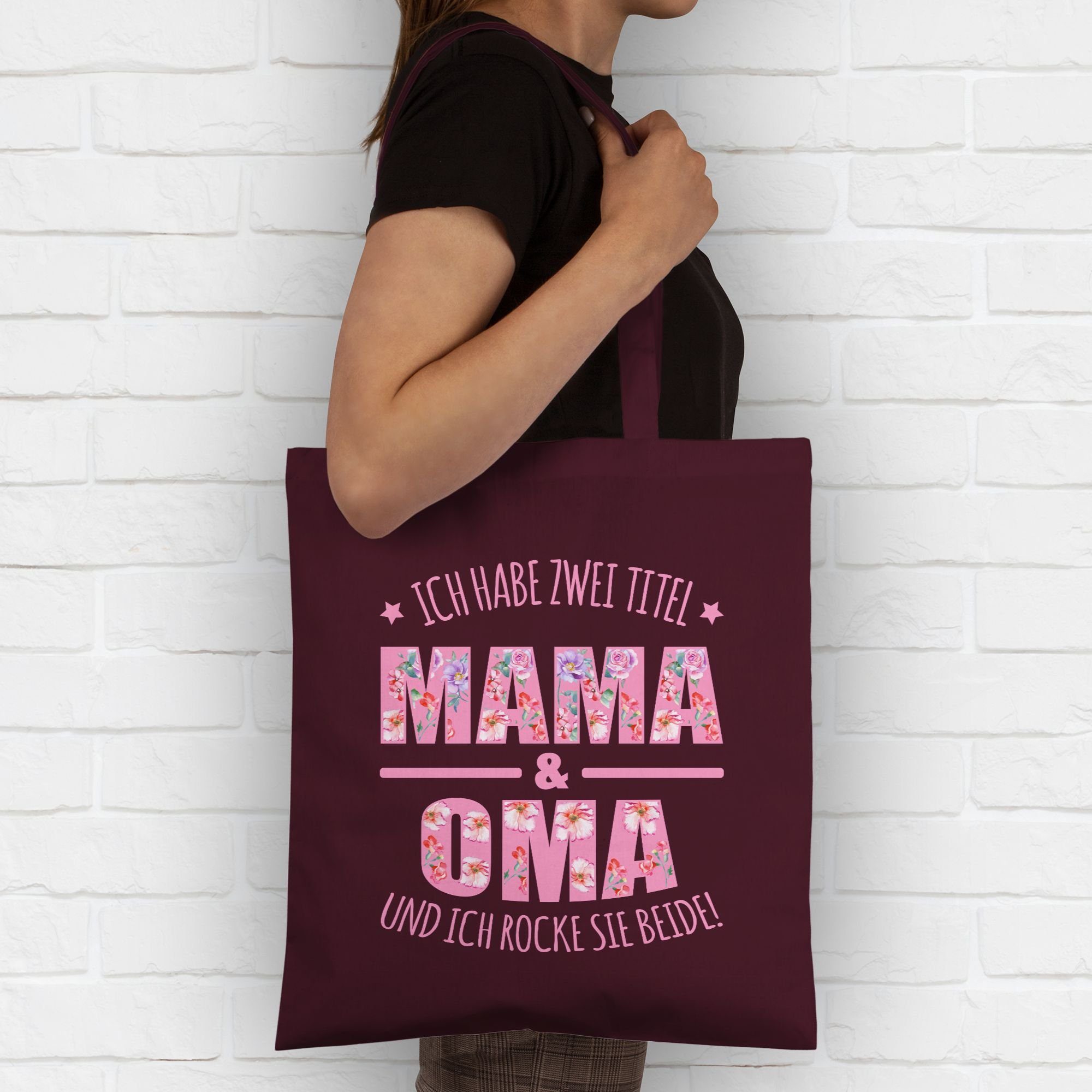 Mama & zwei habe Titel: Oma Umhängetasche 1 Ich I Geschenk Shirtracer Bordeauxrot Oma Muttertag Omi,