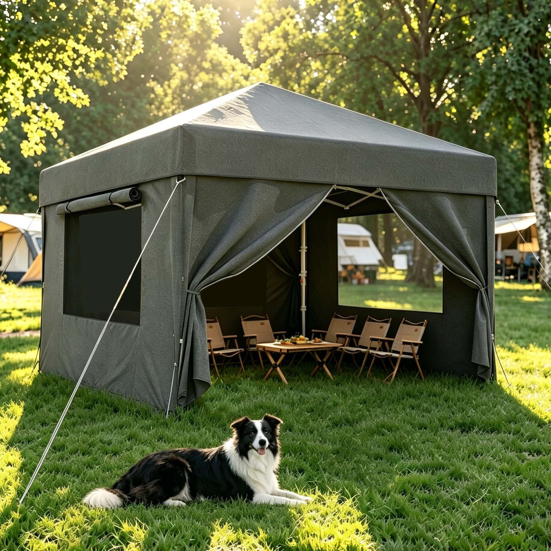 HOMALL Faltpavillon 3x3/3x6 m Gartenpavillon Höhenverstellbarer Pop Up Pavillon, mit 4 Seitenteilen, (Windfester Pavillon mit Seitenteilen und Tragetasche, für Garten Camping), Höhenverstellbar Gartenzelt mit mückennetz, UV-Schutz 50+