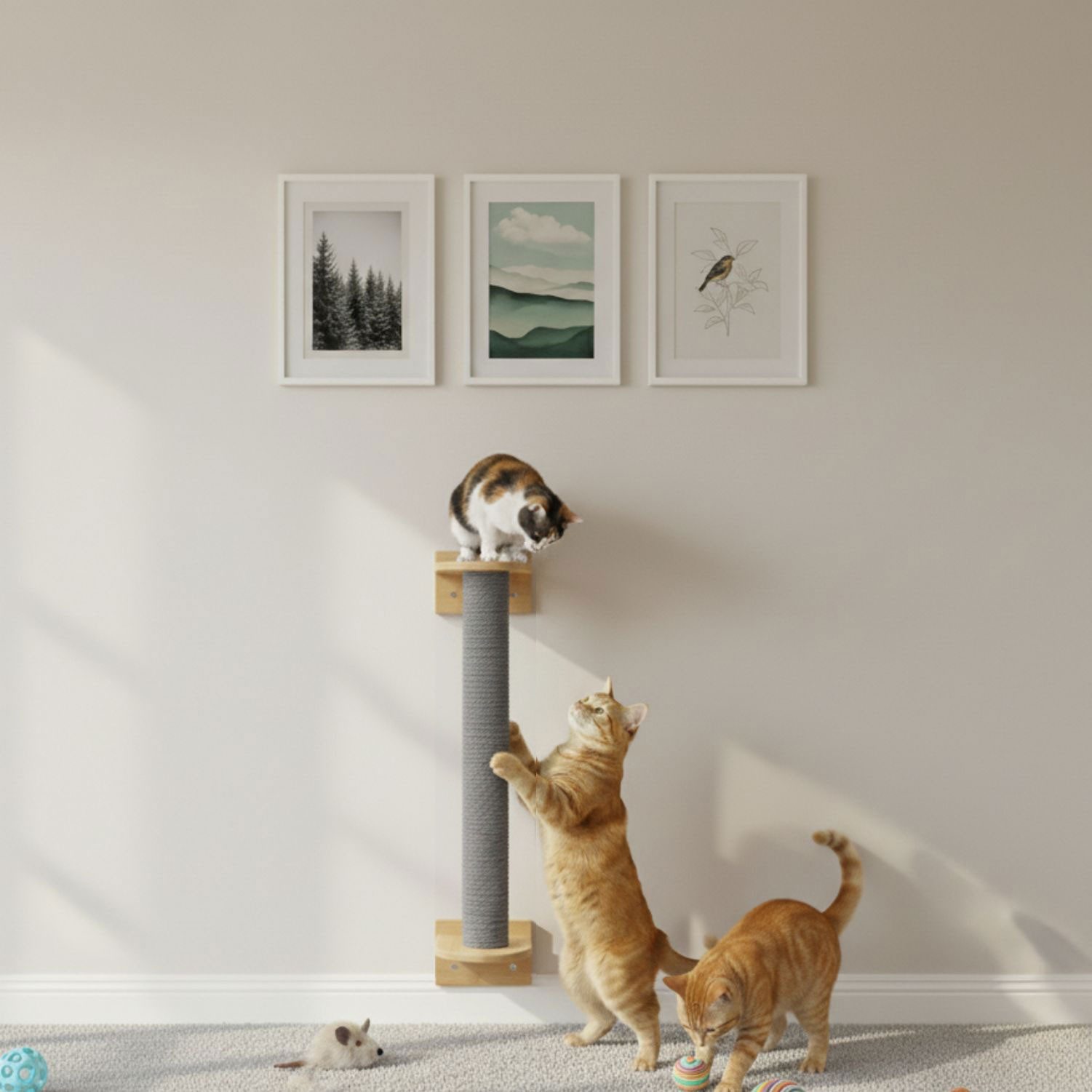 eyepower Kratzbaum zur Wandmontage - 66 cm Wandkratzbaum für Katzen - Sisal Kratzstamm, Sisalstamm Wand - Katzenkratzbaum platzsparend - Kletterwand Katze