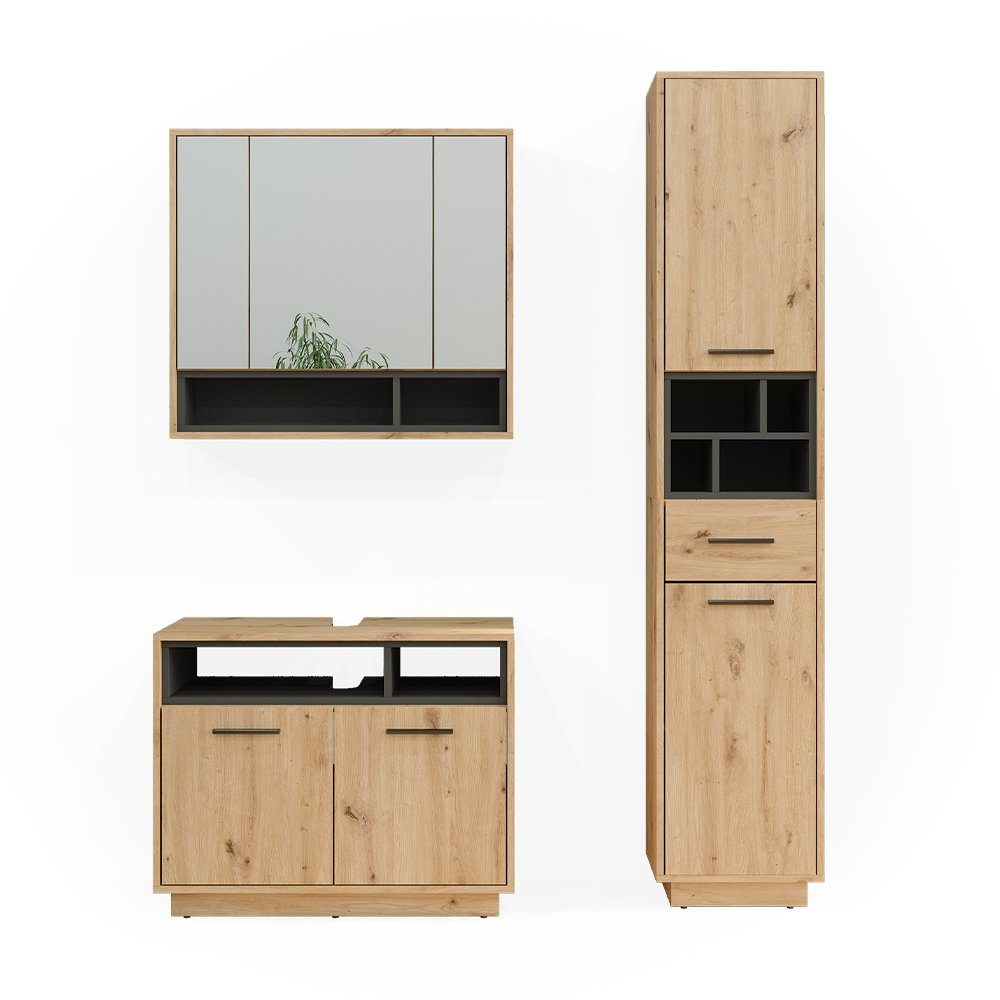 Vicco Badmöbel-Set Beatrice, Eiche/Anthrazit, 3 Teile, günstig online kaufen