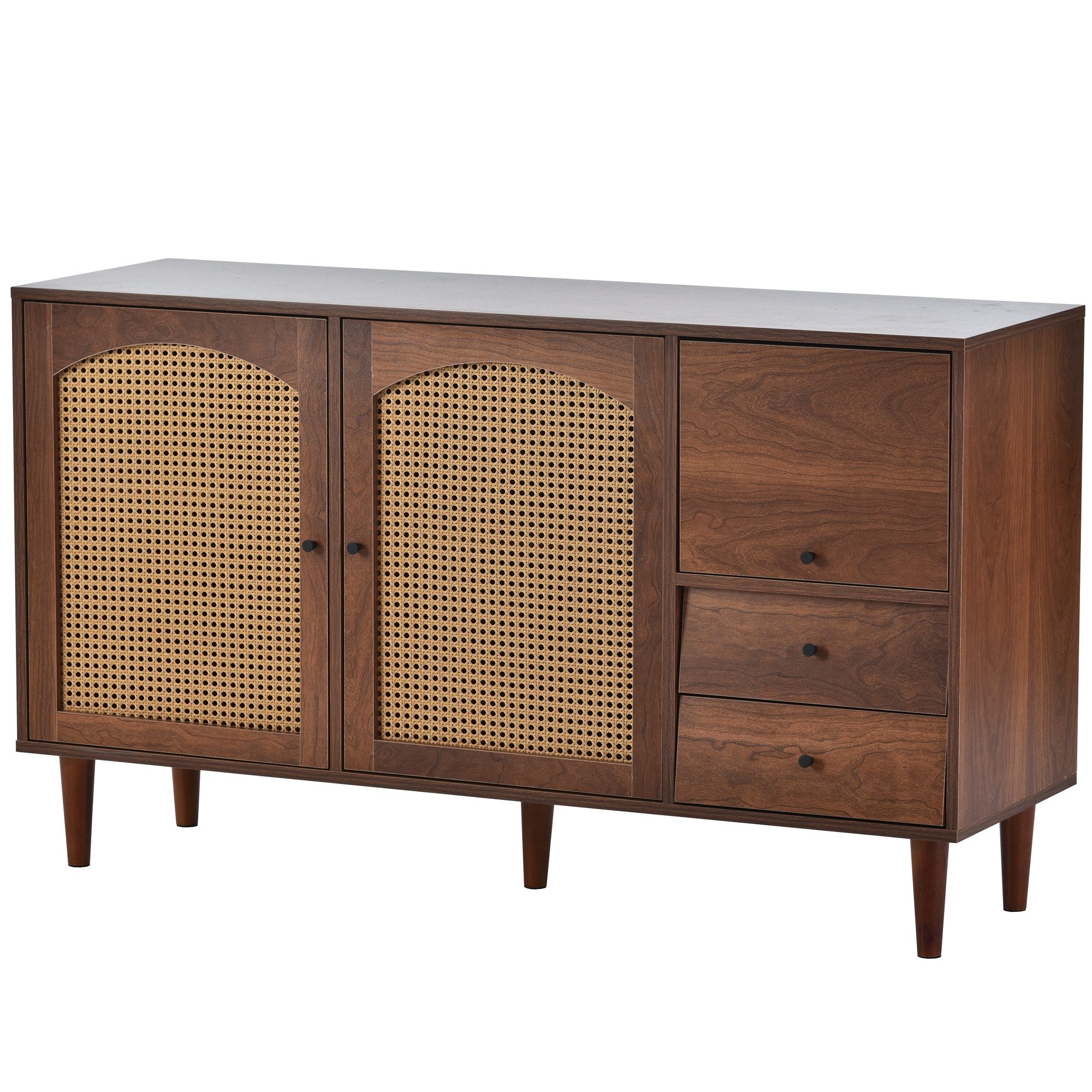 MC Star Sideboard Sideboard Mit Rattan Einsatz (Breite 130 cm, mit drei Türen und zwei unregelmäßigen Schubladen 130*75.5*40 cm)