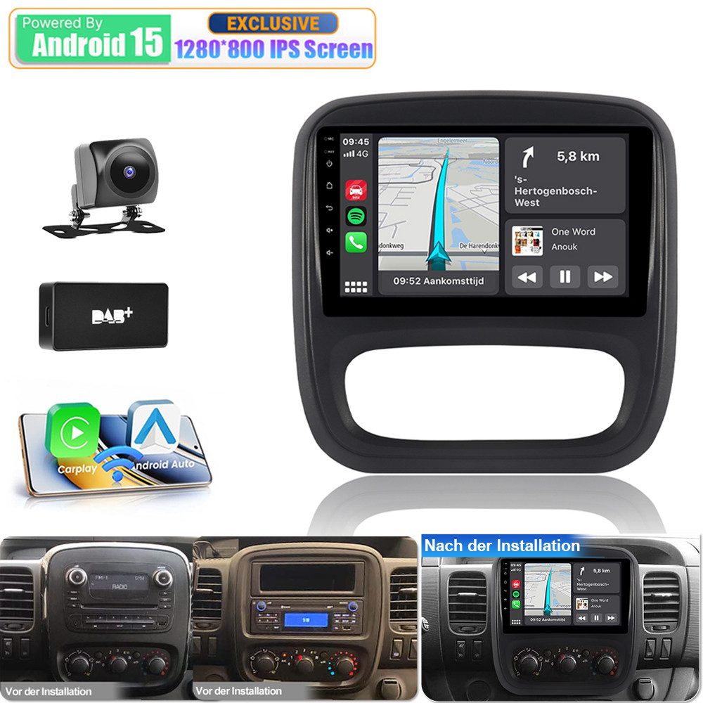 A-Sure 8-Core Für Opel Vivaro B Renault Trafic Nissan NV300 Carplay GPS Navi Autoradio (Digitalradio (DAB), FM, AM, 1080P IPS Screen/8-Core CPU)