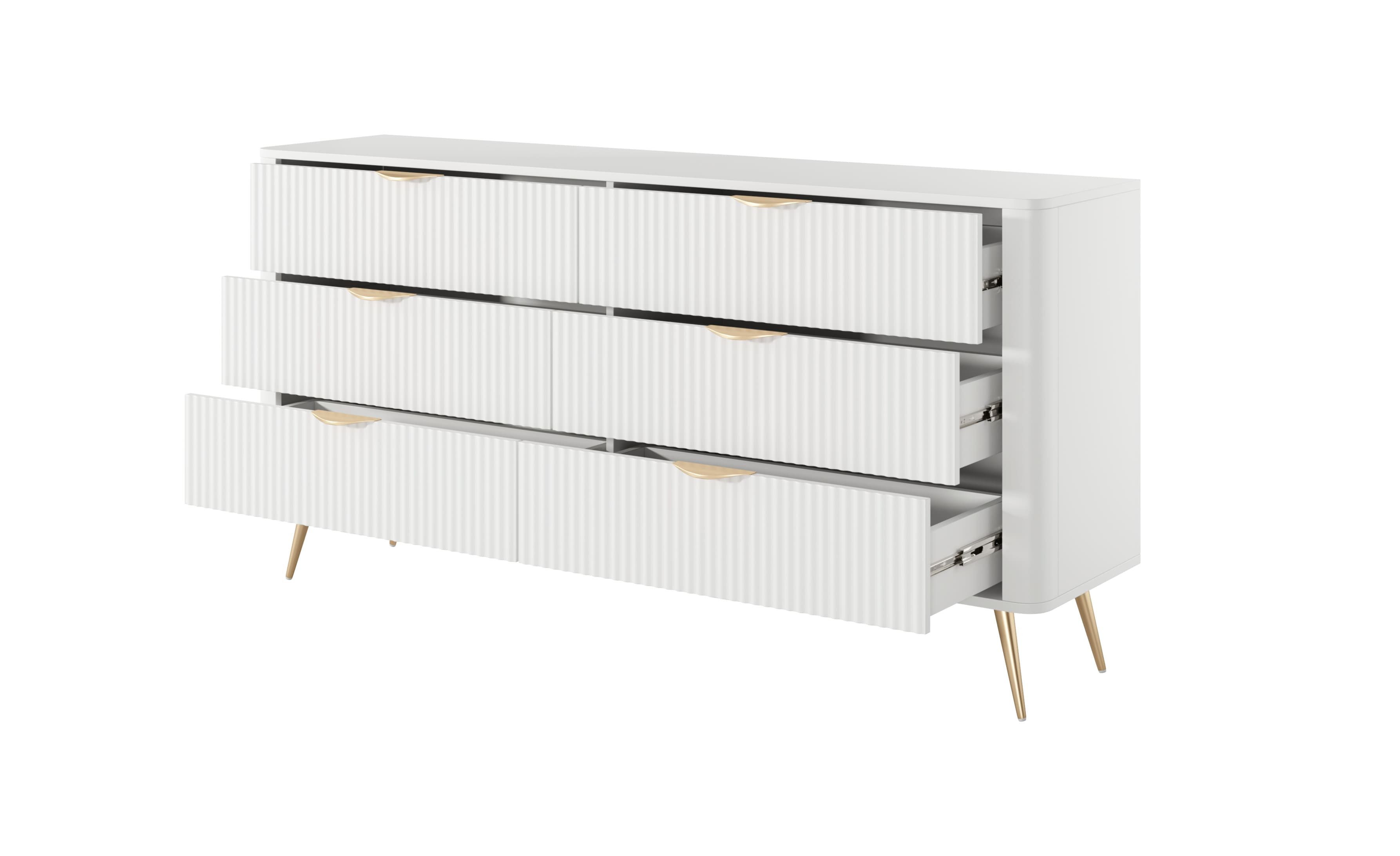MOEBLO Kommode Pholx B 163 6s (Griffe und Beine aus Metall, geriffelte-Fronten, Sideboard Wohnzimmer Kommode Schlafzimmer Komodenschrank Highboard) – Bild 5 von 5