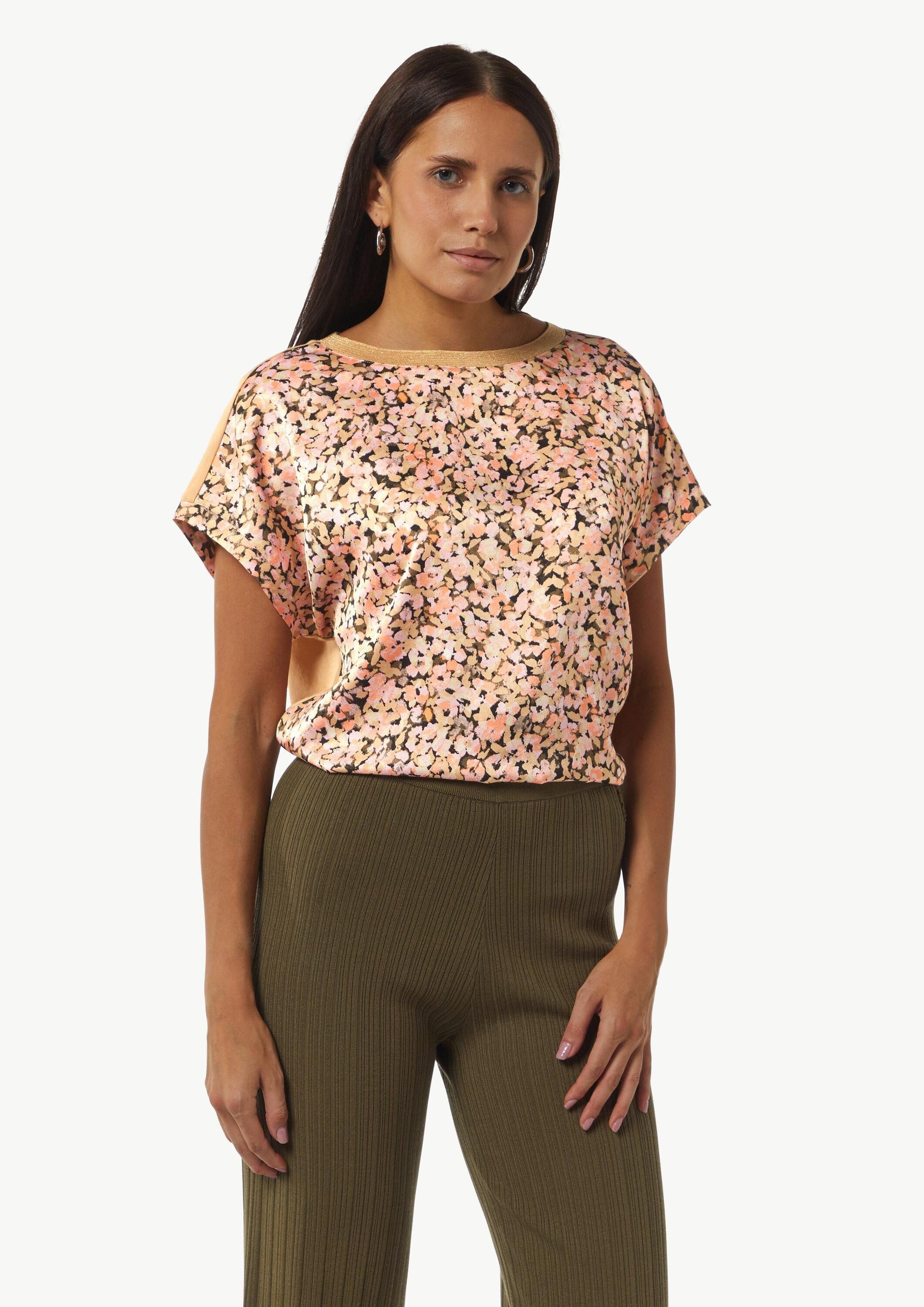 comma Kurzarmshirt T-Shirt Blusenshirt im Fabricmix mit Metallic-Kragen günstig online kaufen