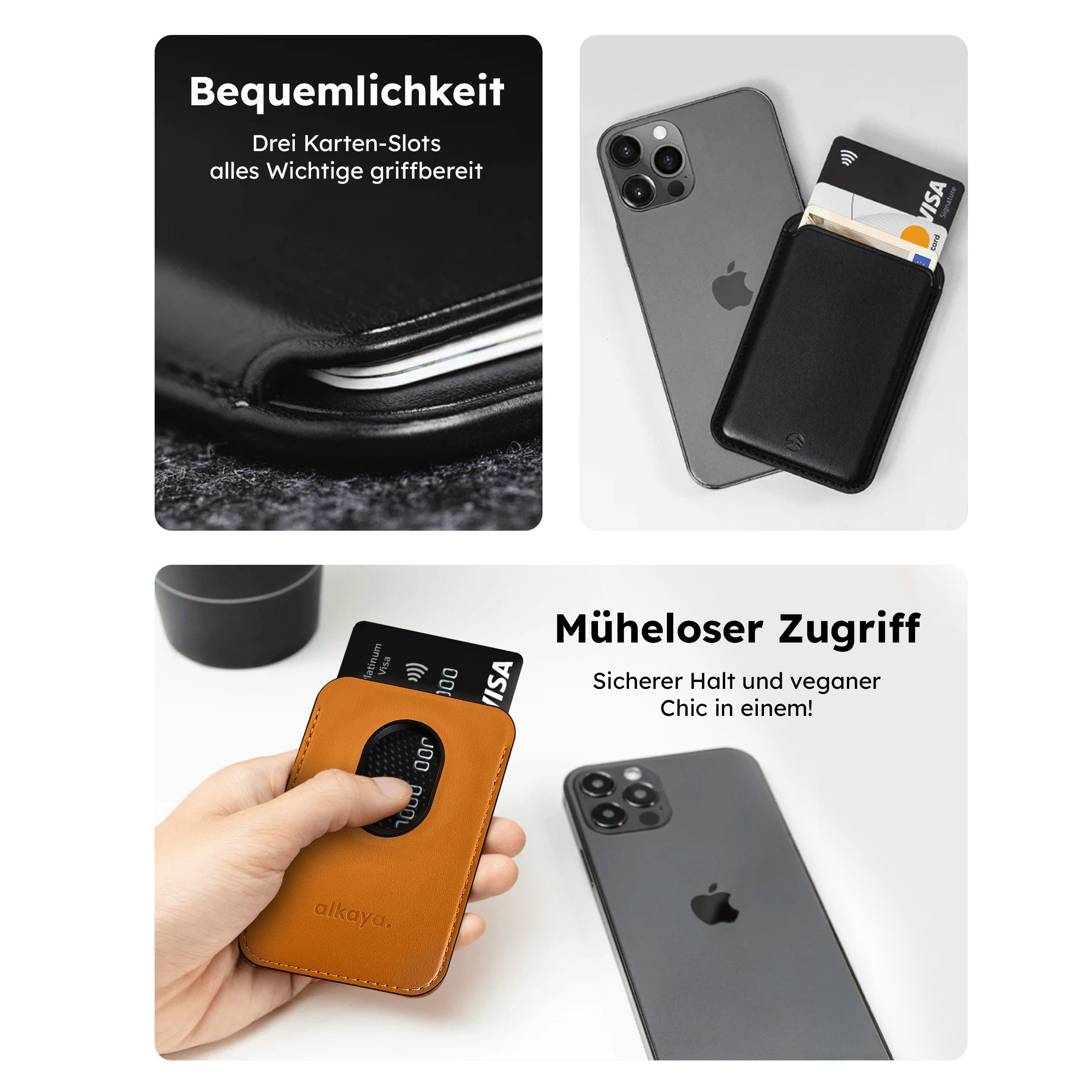 alkaya. Etui Kartenhalter Handy kompatibel mit Magsafe, Kartenfach, Card Holder, langlebiges Material und starke MagSafe-Funktion – Bild 5 von 5