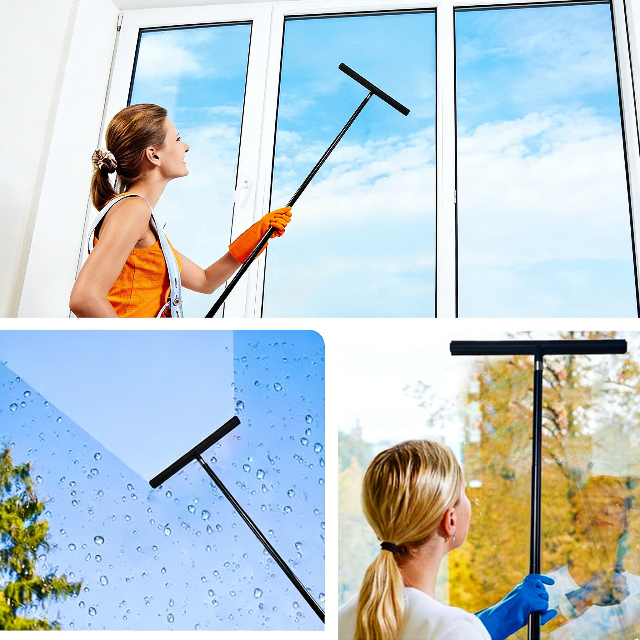 wohnTRAUM24 Fensterreiniger Teleskop-Fensterwischerset, 2-in-1-Teleskopstange Fenster, Mit einer bis zu ca. 170cm Teleskopstange