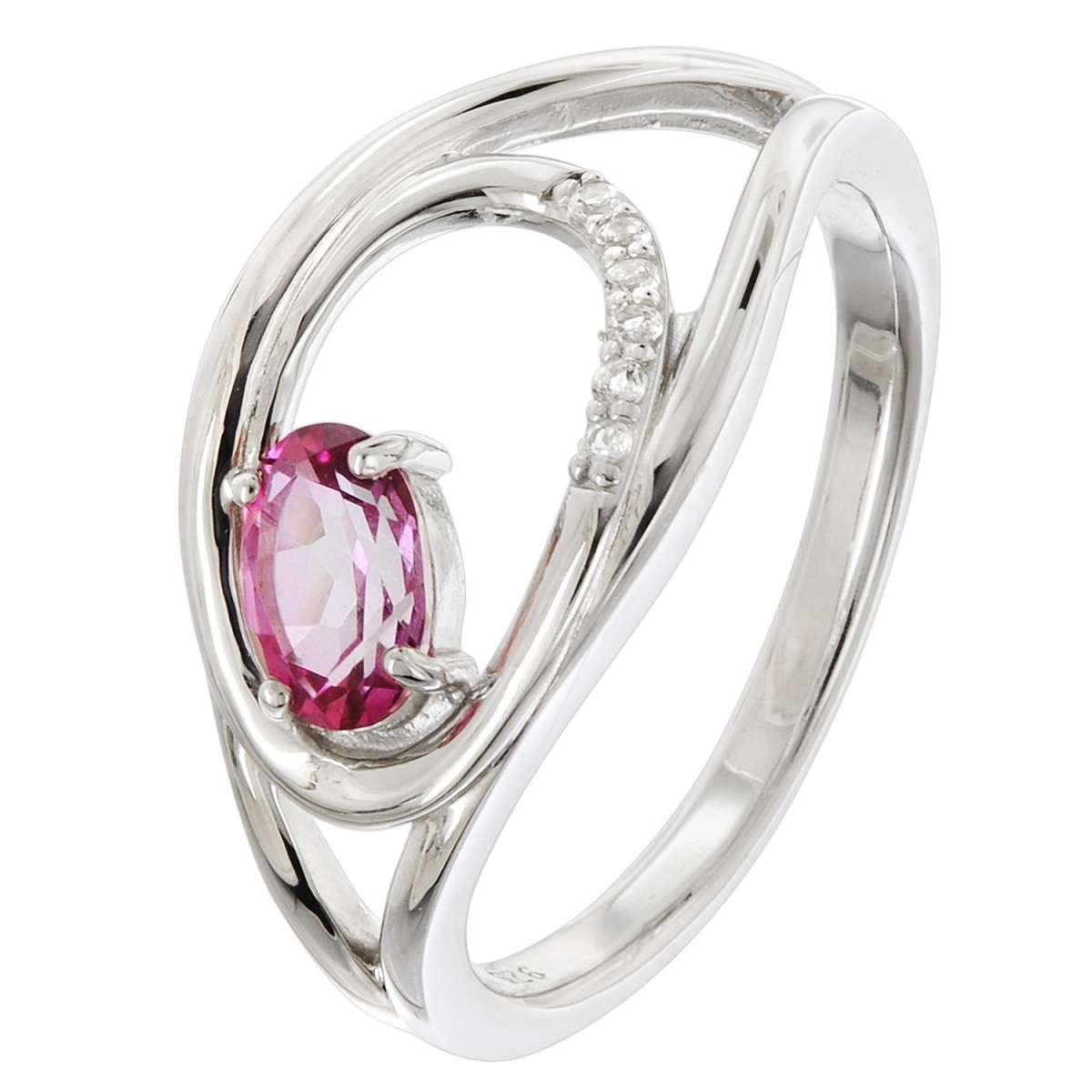 trendor Silberring 21906, Damenring 925 Silber Rhodiniert mit Topas Pink/Weiß