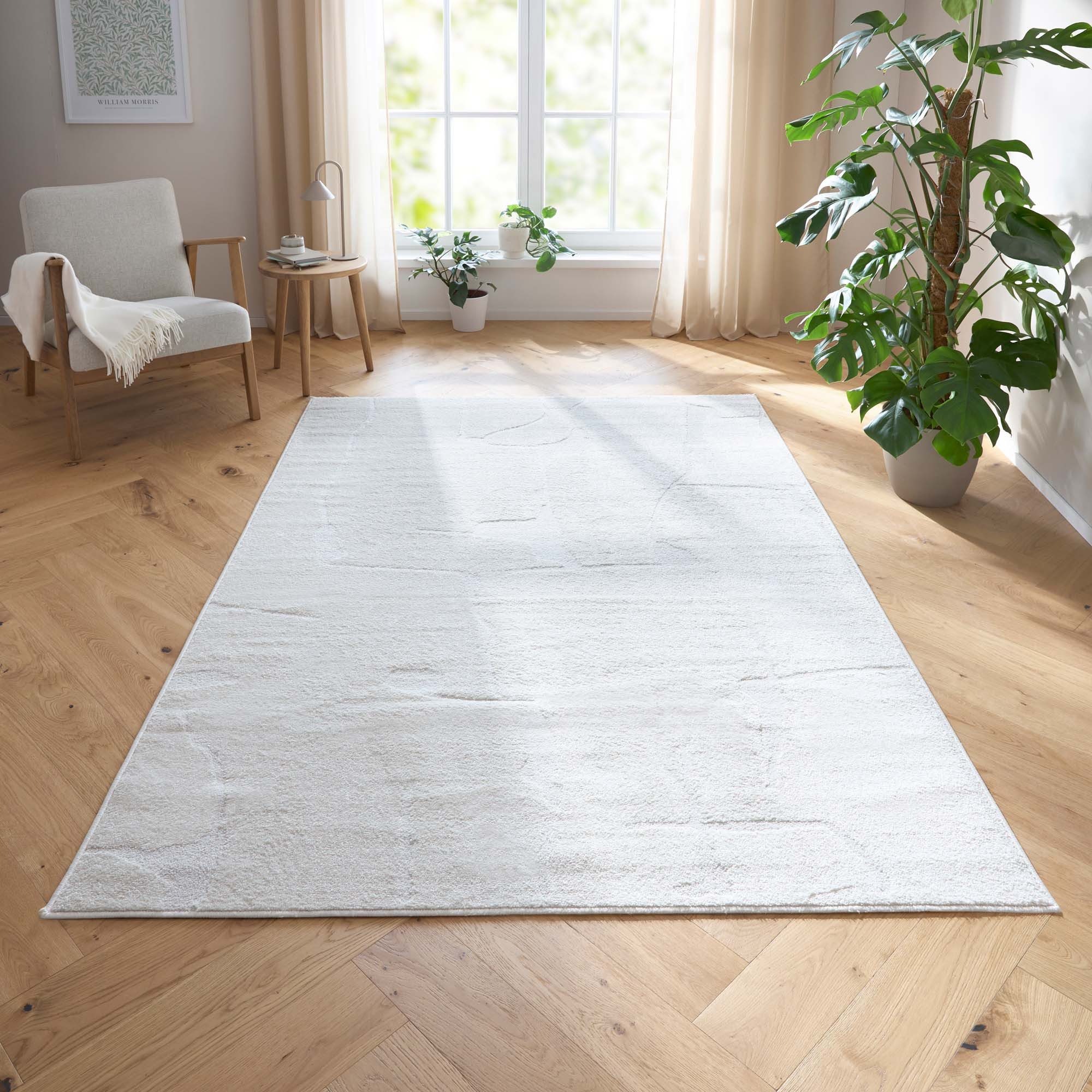 TaraCarpet Teppich Tara Carpet Avalon uni Hoch-Tief-Struktur, rechteckig, Höhe: 13 mm, Wohnzimmer, Schlafzimmer, Esszimmer, Jugendzimmer weiß 080x150