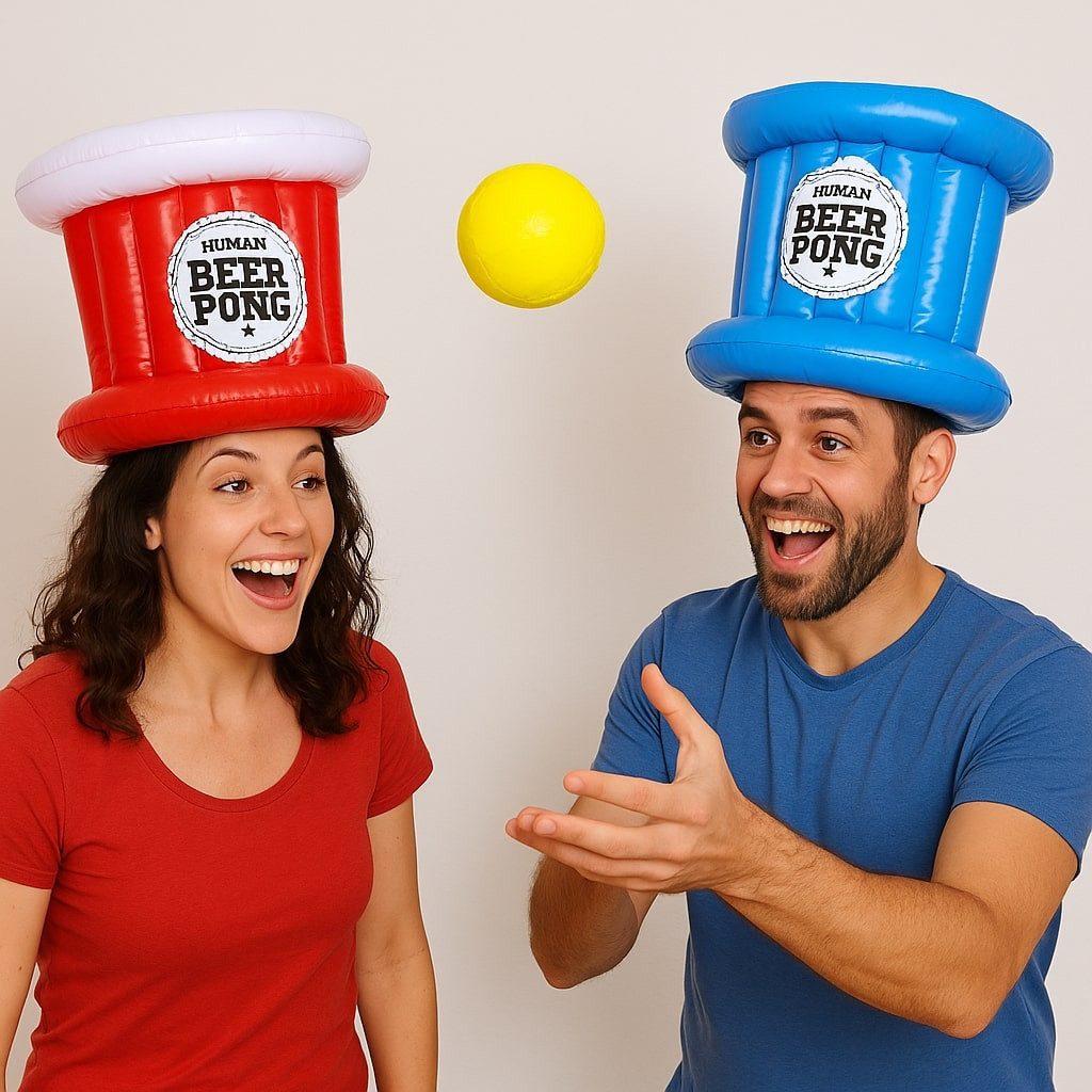 Out of the Blue Spiel Bierpong Hüte aufblasbar mit Ball - ca. 24 cm