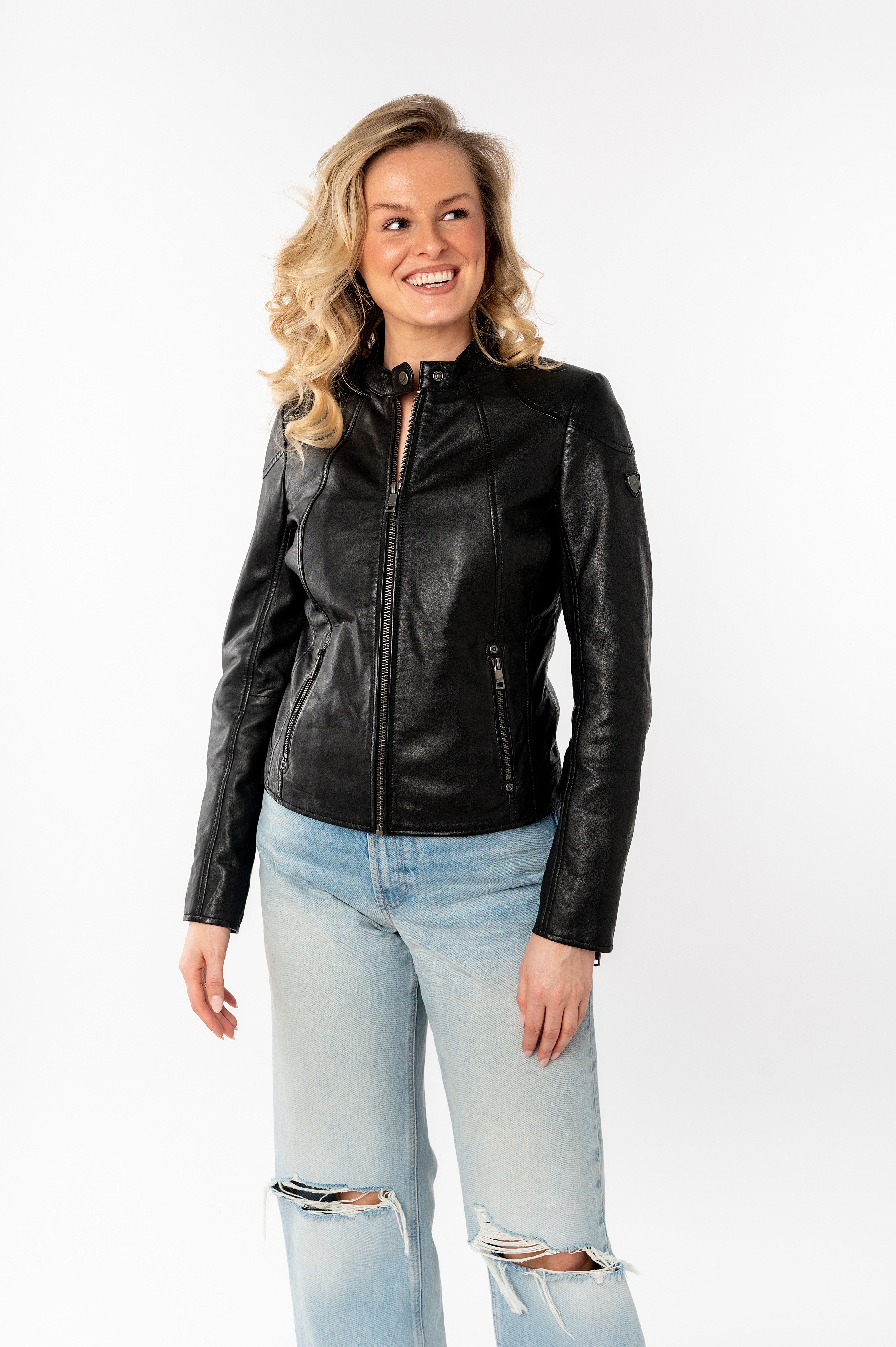 Mauritius Lederjacke mit verstärkten Schultern günstig online kaufen
