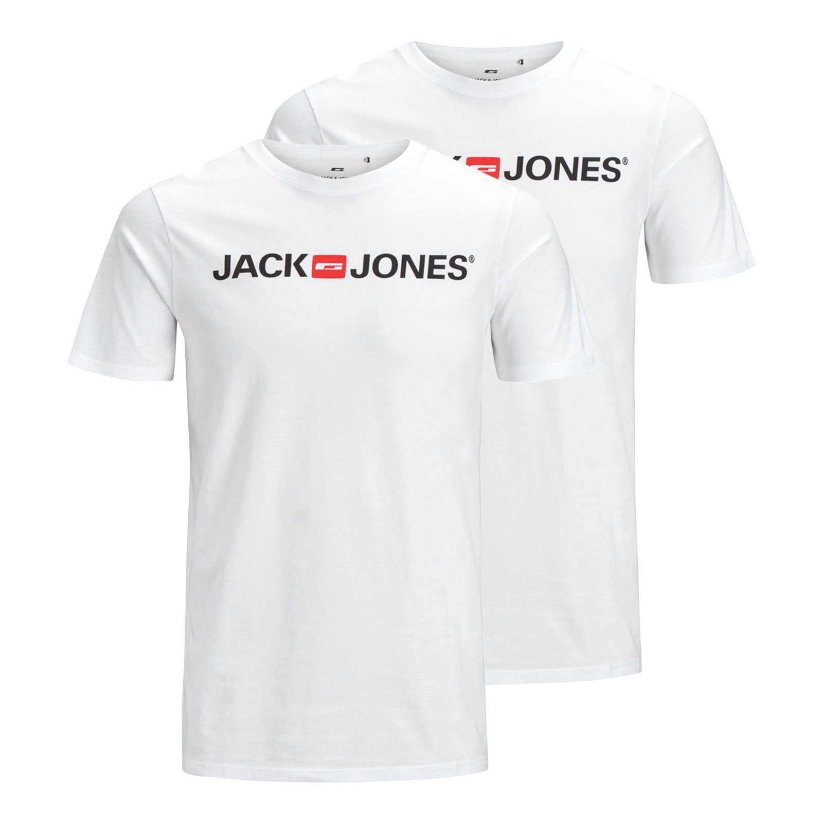T-Shirt Jones Crew 2er Logo Tee & Pack Neck Markenschriftzug white white / Jack mit
