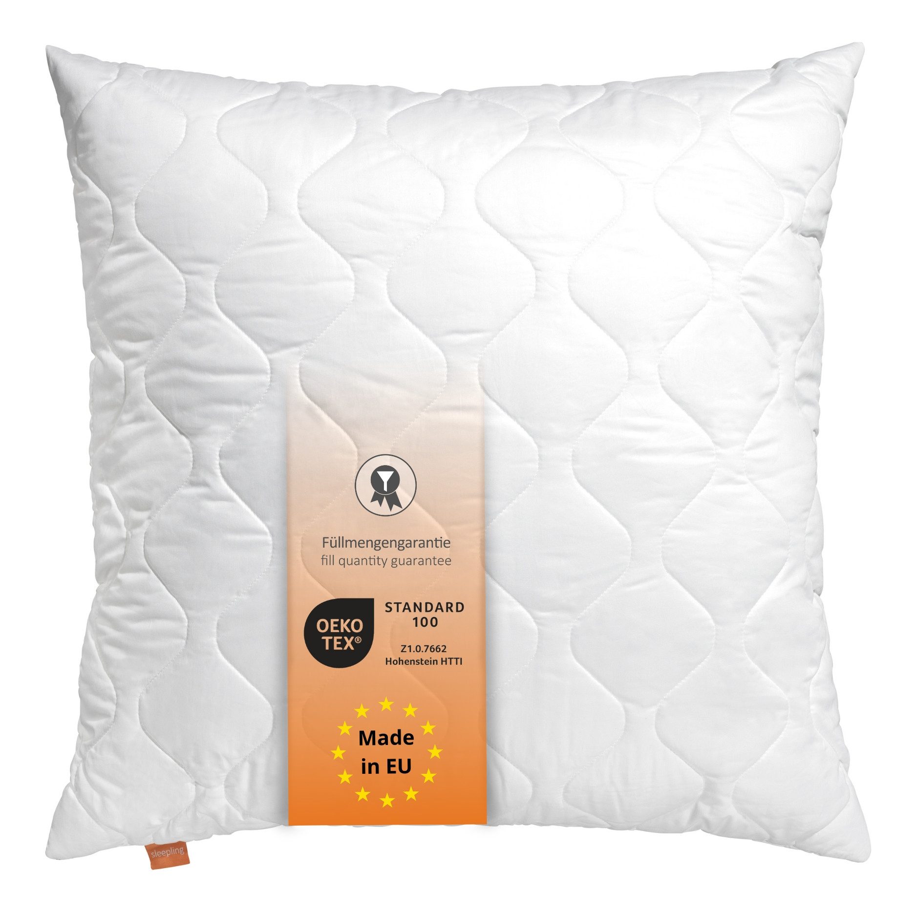 sleepling Kopfkissen Basic 100, Füllung: Kunstfaserfüllung, Bezug: 100% Mikrofaser, Seitenschläfer, Rückenschläfer, Bauchschläfer, 50x50 cm, höhenverstellbar, waschbar, Allergikergeeignet, Dekokissen