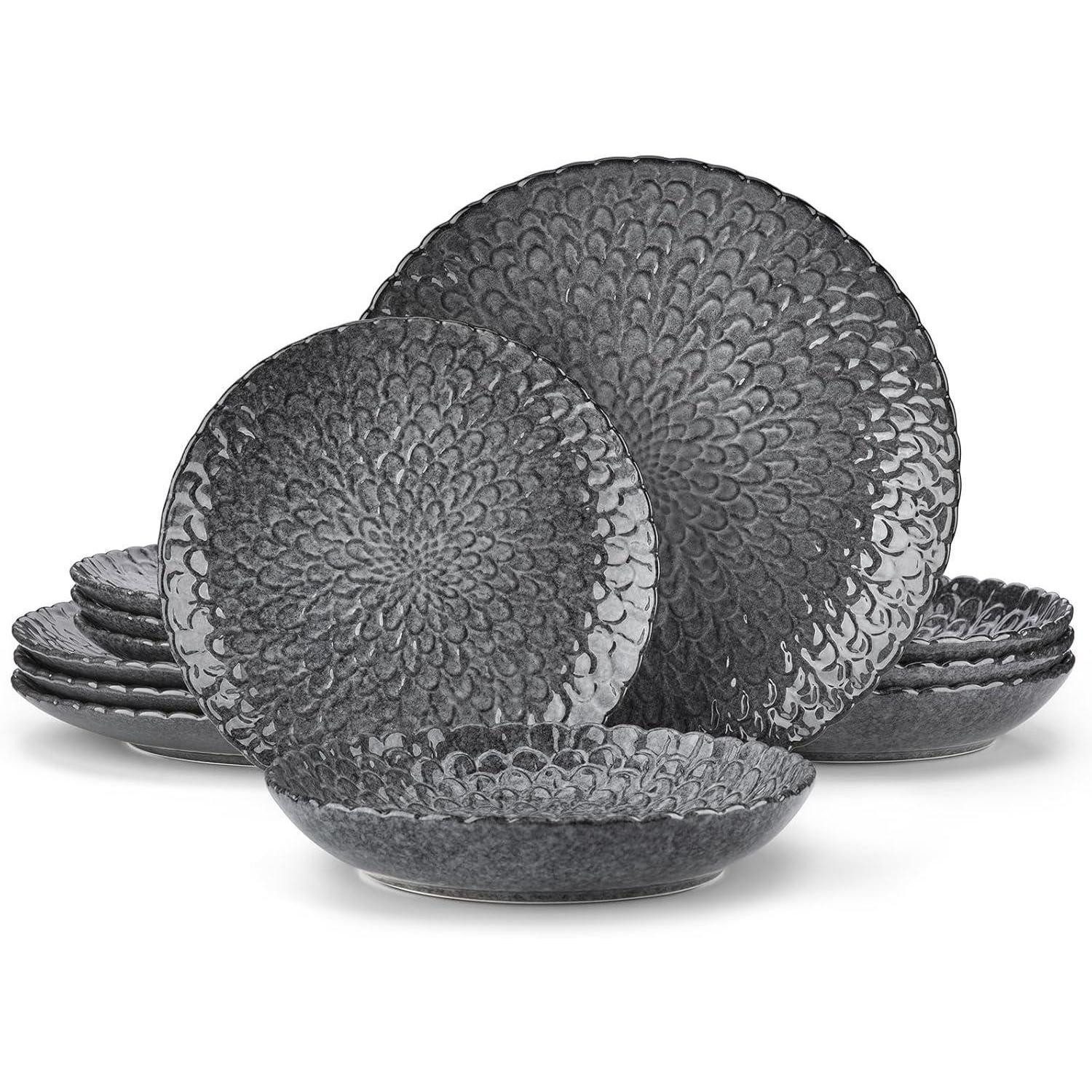 LuxusKollektion Kombiservice Kombiservice grau Chrys Tafelservice Set Steingut 12-teilig für 4-12