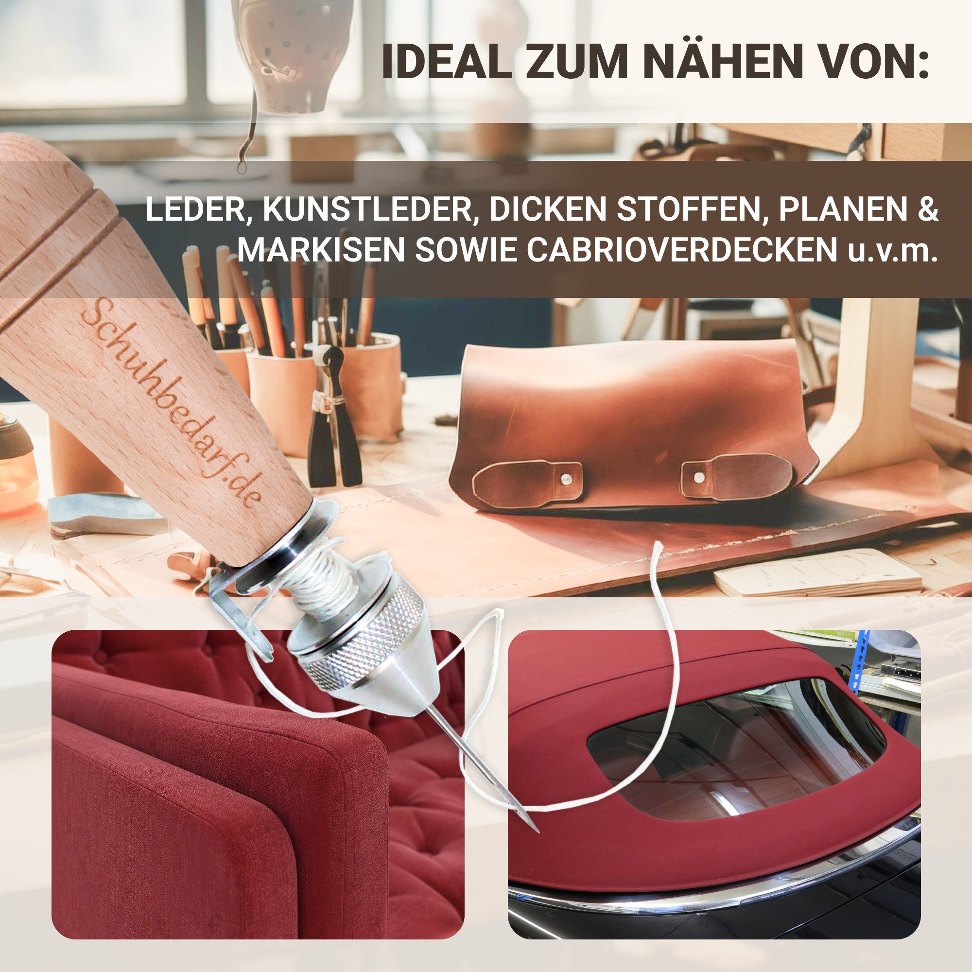 Langlauf Schuhbedarf Montagewerkzeug Handnähpparat mit Spule & Nadel - Profi Nähahle Ahle Leder nähen – Bild 5 von 5