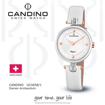 Candino Quarzuhr Candino Damen Quarzuhr Analog C4658/1, Damen Armbanduhr rund, Lederarmband weiß, Fashion