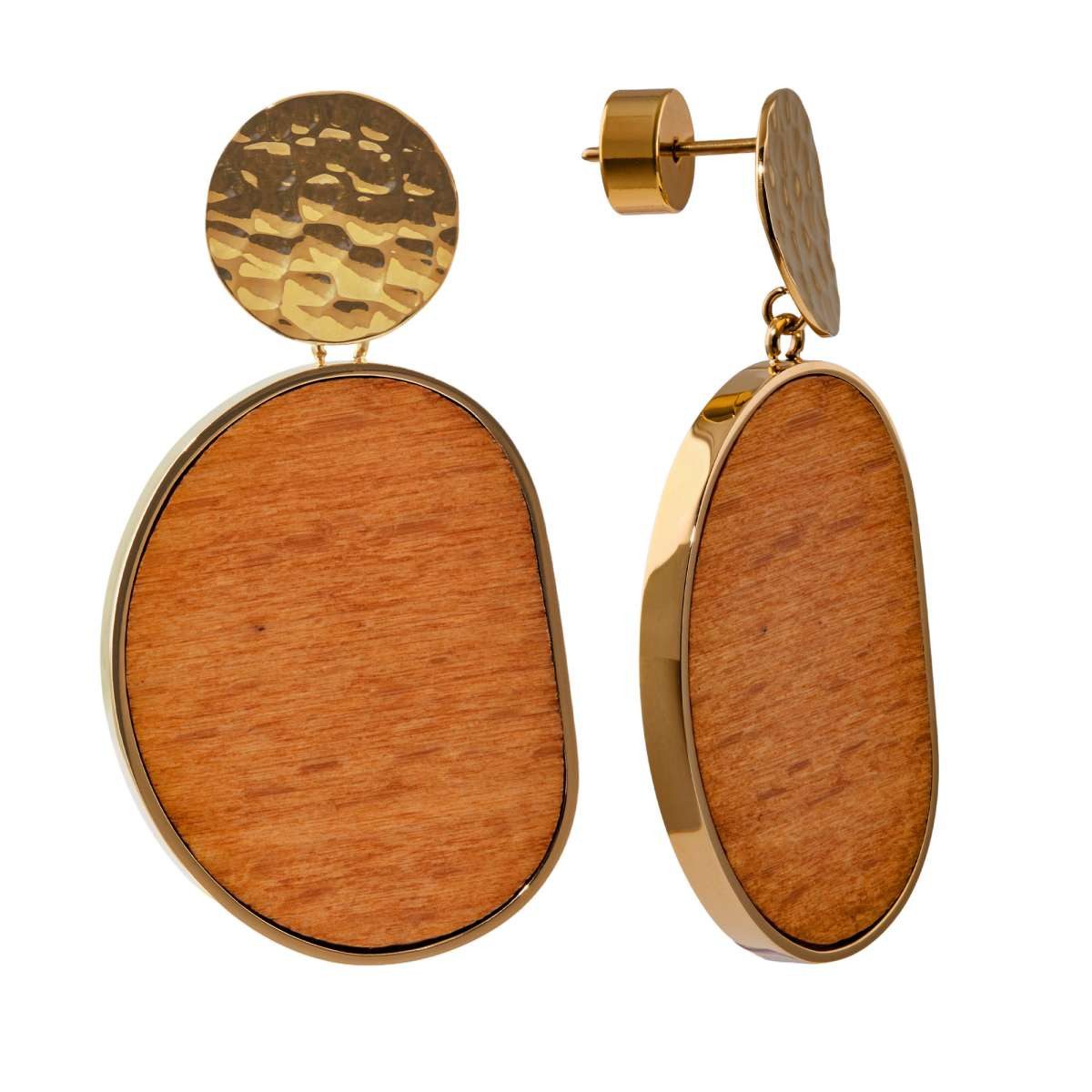 Holzkern Paar Ohrhänger 9010631023133, für Damen Sequoia Walnuss/Goldfarben I