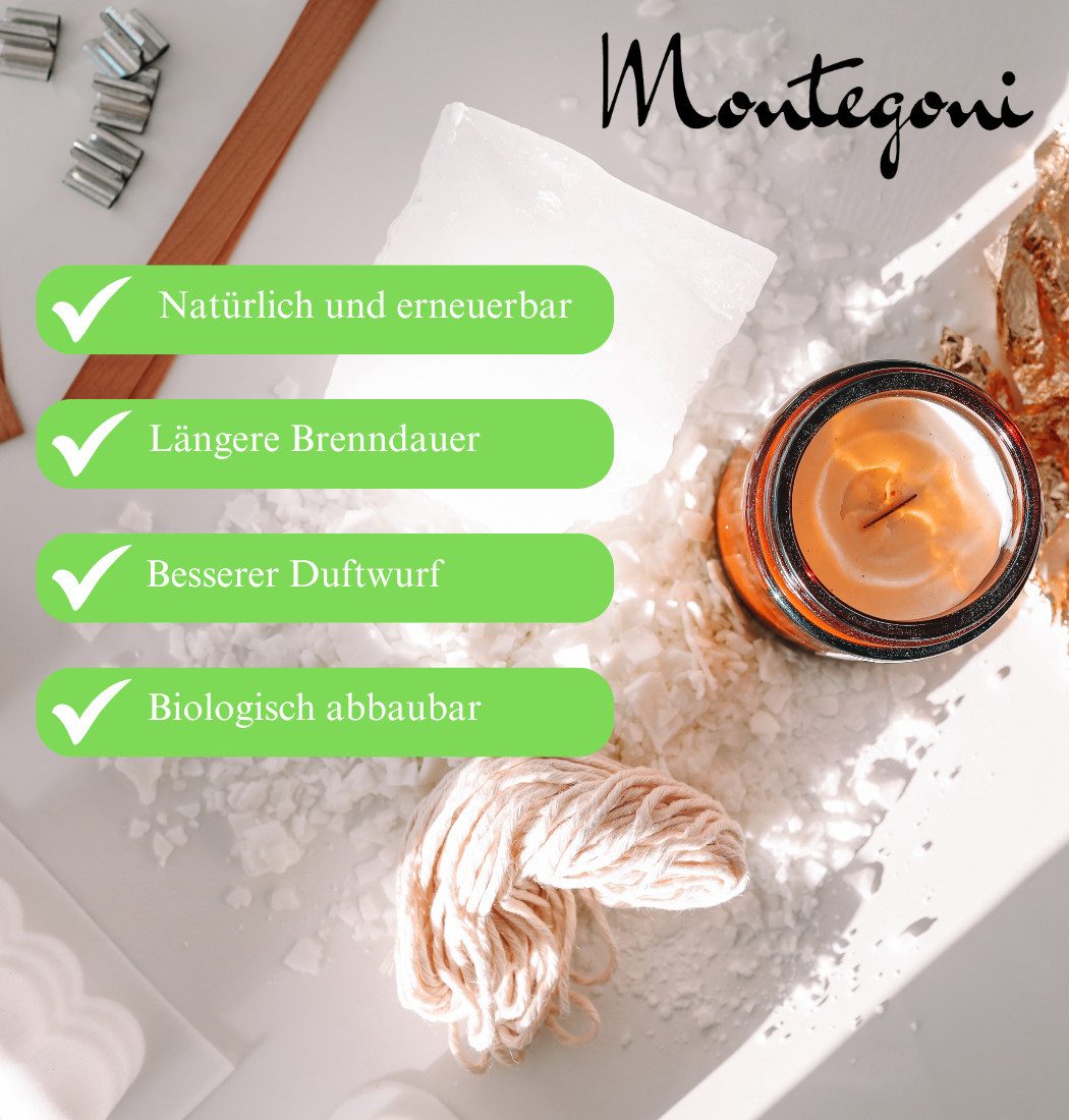 Montegoni Duftkerze 100% natürliches Sojawachs für Kerzen (ohne Zusatzstoffe Premium, 1-tlg., Kerzenwachs für die Kerzenherstellung aus biologischem Anbau), Rein natürlich Sojawachsfloken