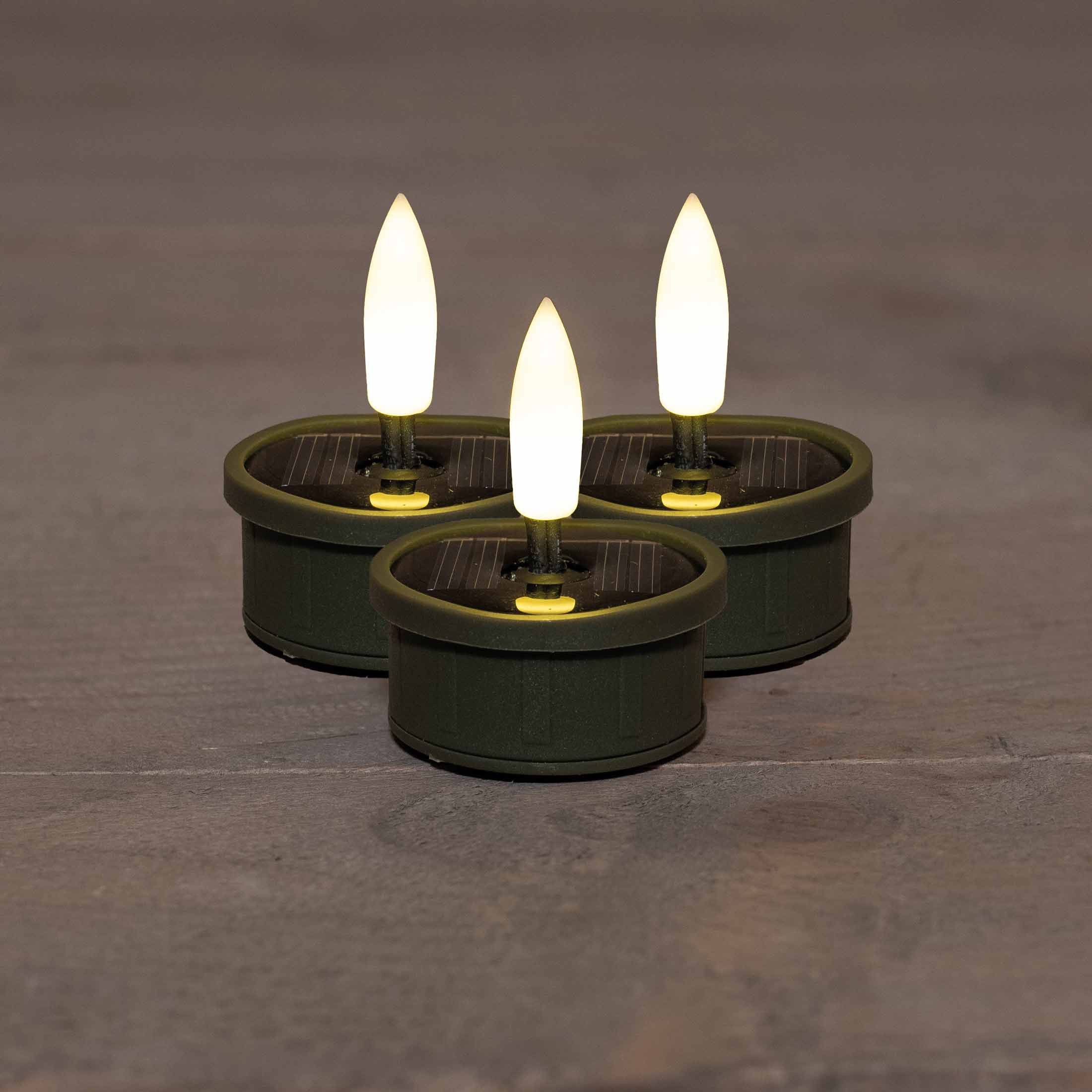 Coen Bakker Deco BV LED-Kerze (Set, 3-tlg), Solar Teelichter oliv dezent flackernd außen 3,7x4,5cm