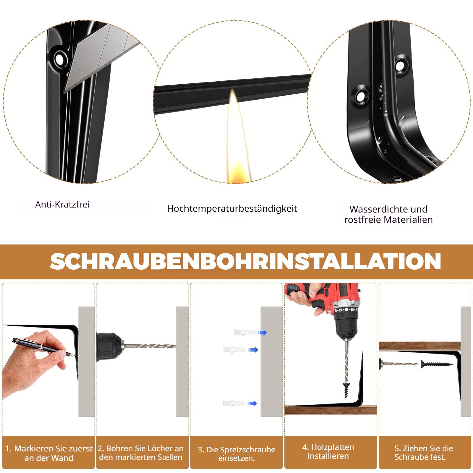 BlingBin Wandregalhalter 10 Stück schwebende L-Regalhalterungen aus strapazierfähigem Stahl, 10er Set 10-tlg., für Wandregale,inklusive Befestigungsschrauben zur einfachen Montage