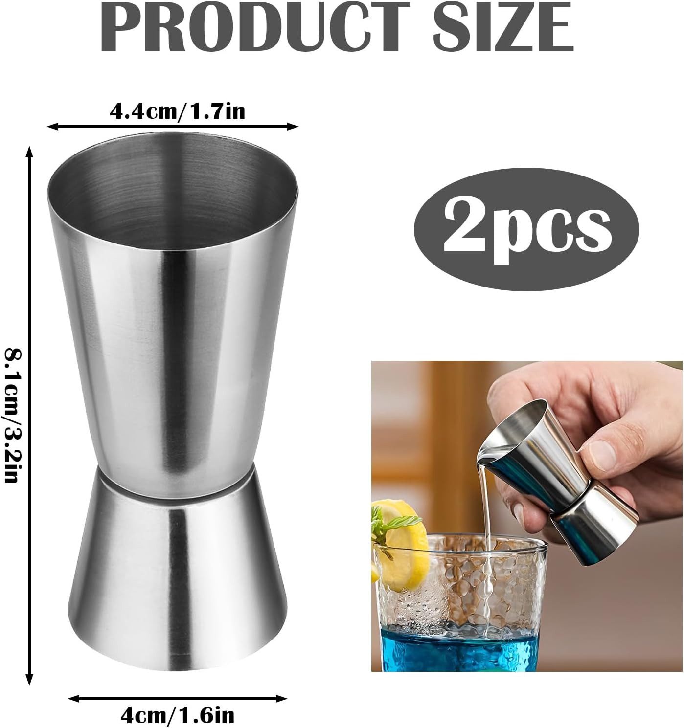 FELIXLEO Barmaß 2 Stück Cocktail Messbecher Jigger 2cl 4cl mit Skala für Bar Zuhause., (1-St)