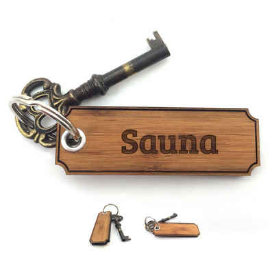 Mr. & Mrs. Panda Schlüsselanhänger Sauna - Bambus - Geschenk, Geschenke, Anhänger, Schenken, Gravur, Glücksbringer, Schlüsselanhänger, Taschenanhänger (1-tlg)