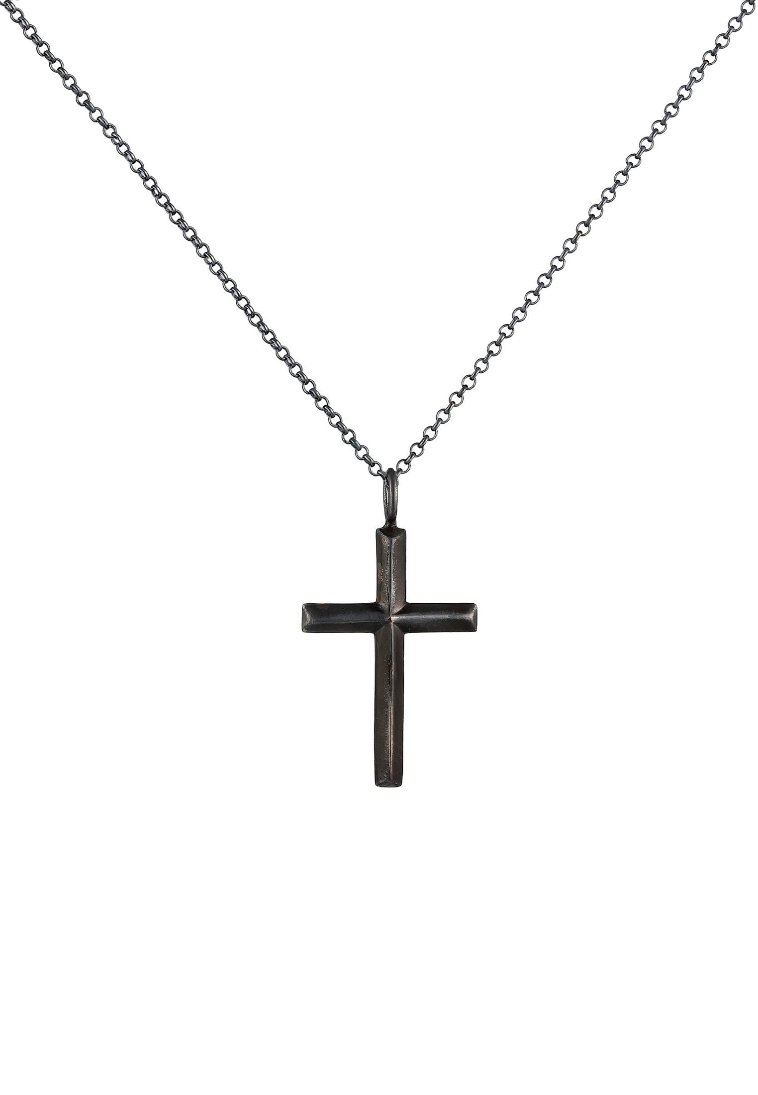 Kuzzoi Lange Kette Herren mit Kreuz Oxidiert Massiv 925 Silber, Kreuz günstig online kaufen