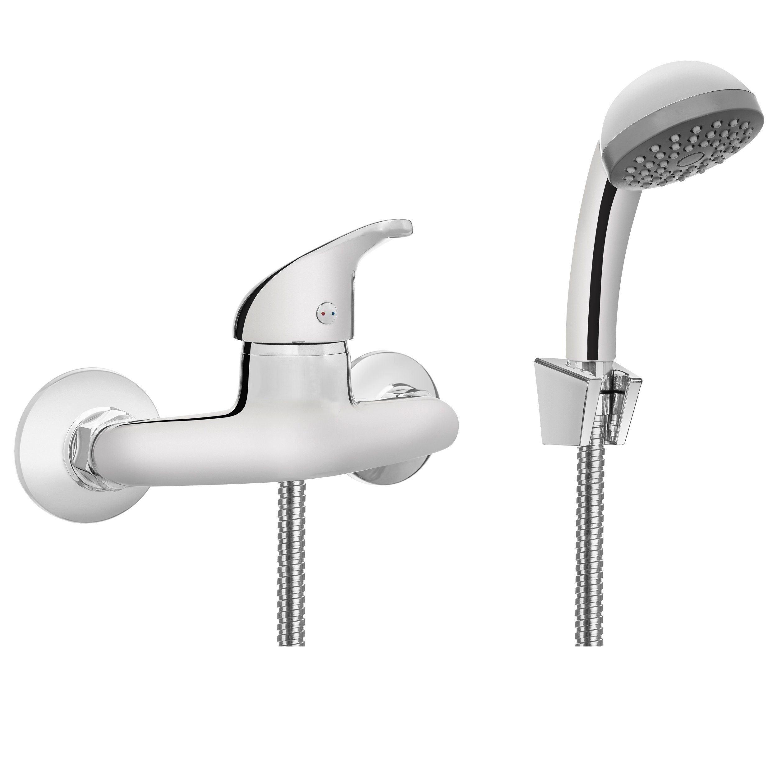 KOLMAN Duscharmatur PEREA Brausethermostat Set Handbrause und Mischbatterie in Silber