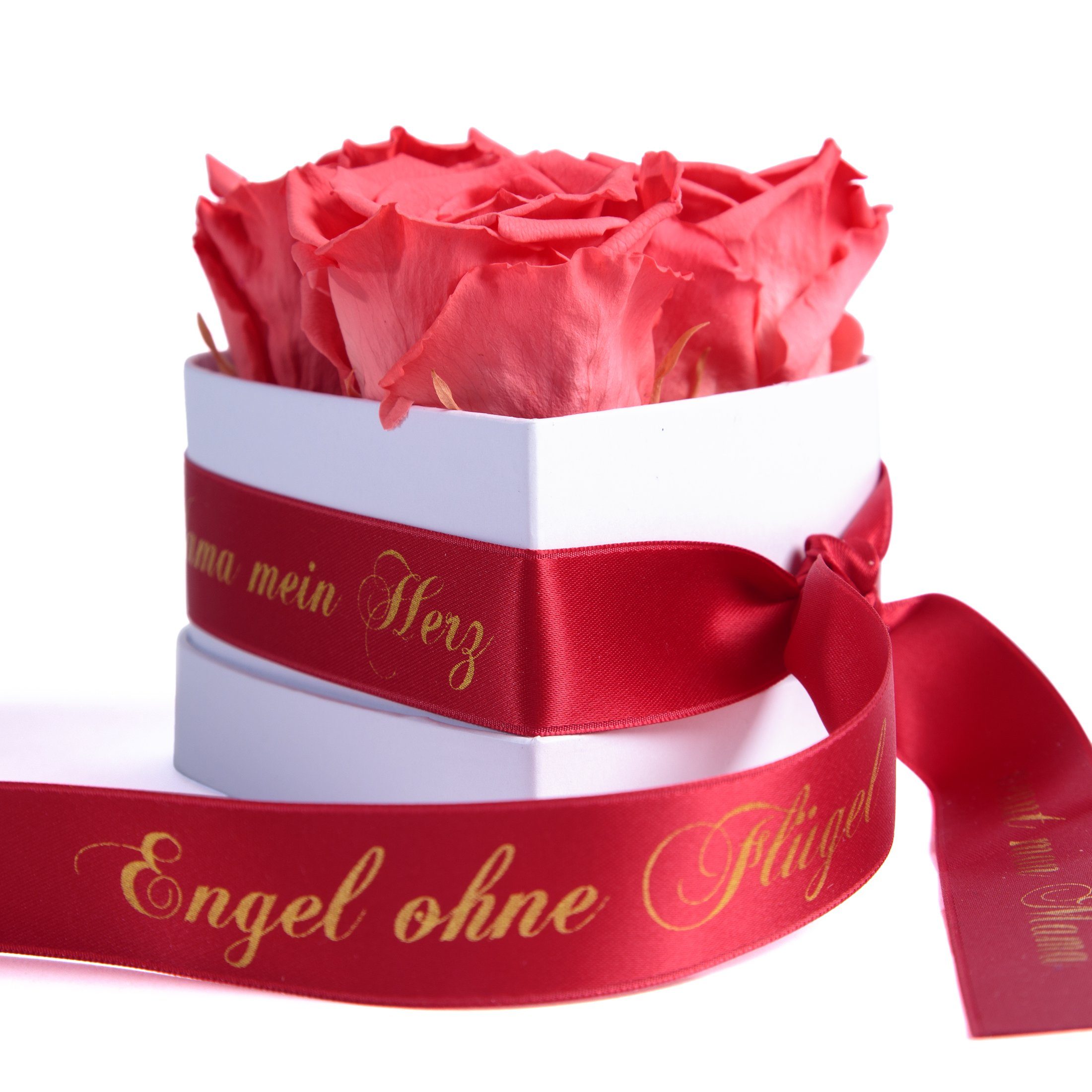 Kunstblume Rosenbox Herz 3 ewige Rosen Engel ohne Flügel nennt man Mama Rose, ROSEMARIE SCHULZ Heidelberg, Höhe 10 cm, Echte Rosen lange haltbar, Made in Germany