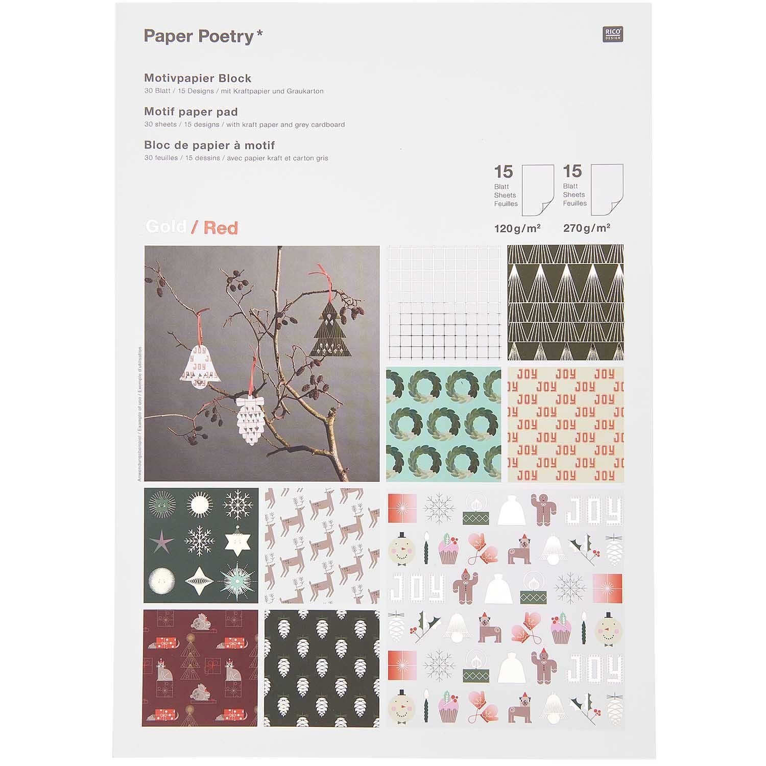 Rico Design Motivpapier Bastelpapier-Block I love Christmas, DIN A4 30 Blatt