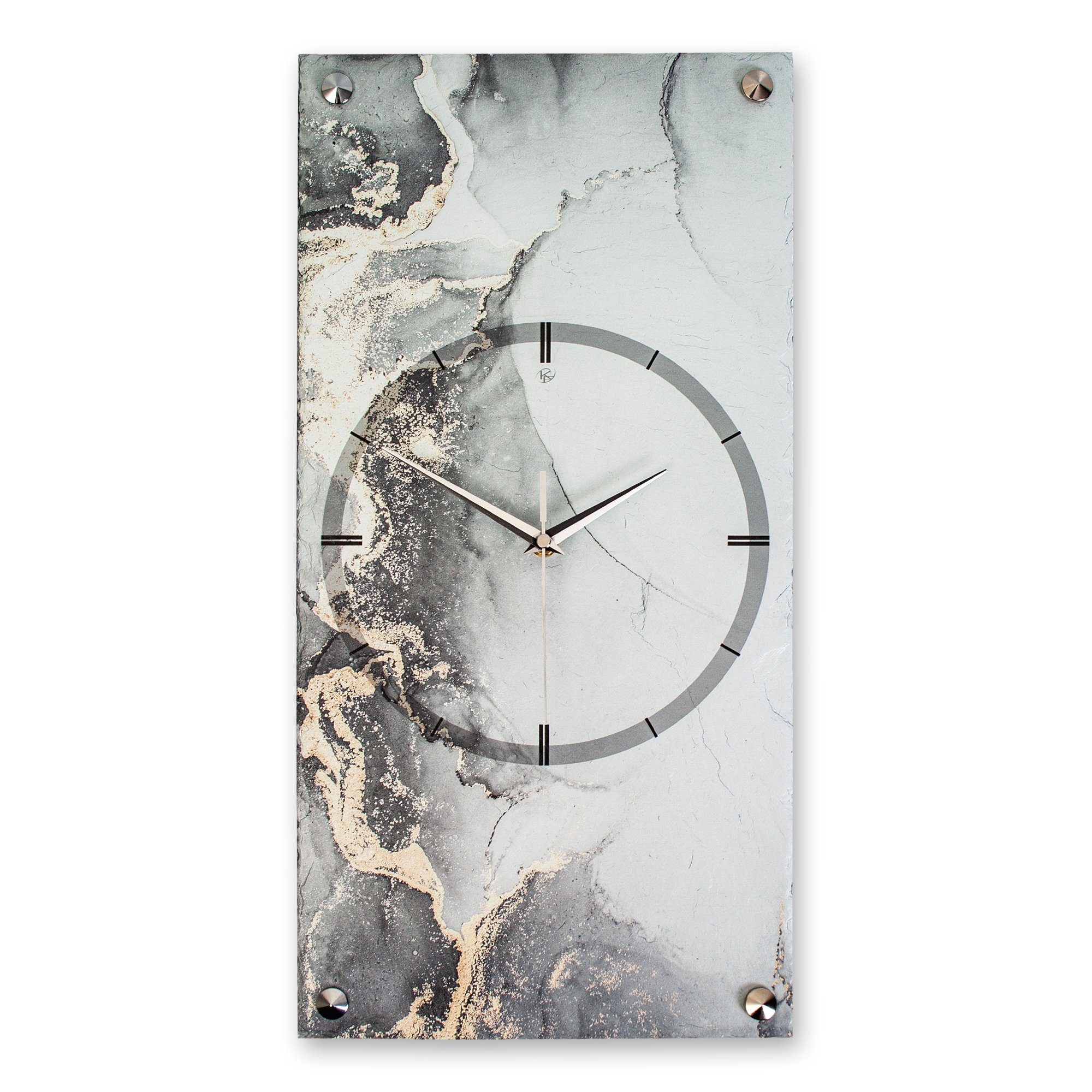 Kreative Feder Wanduhr Designer-Wanduhr „Grey & Gold Marble“ aus Stein  (Beton) (Funk- oder Quarzuhrwerk; ohne Ticken; elegant, außergewöhnlich,  modern)