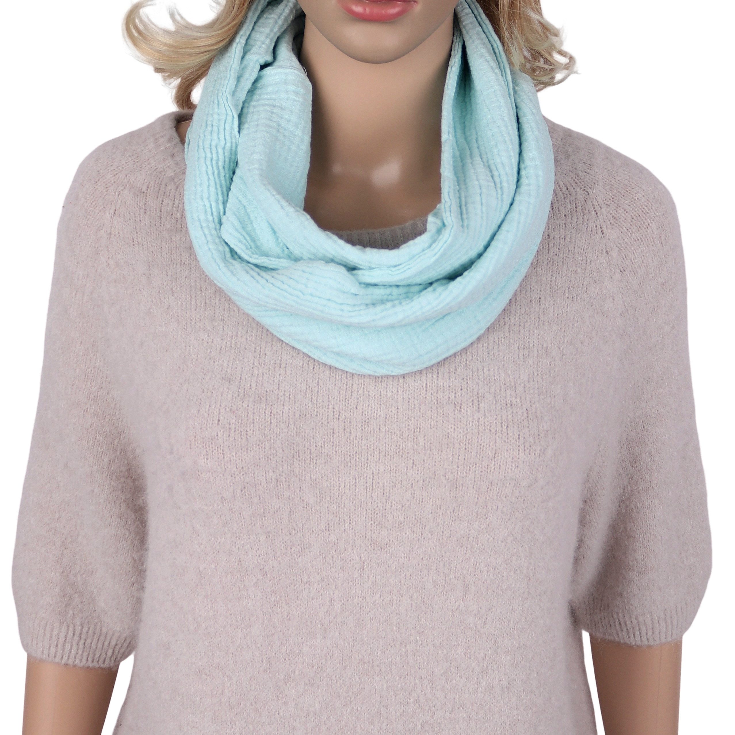 MIRROSI Loop Damen Schal aus Musellin, Made in Italy 70x20cm, Uni, Schlauchschal, (Zweimal um den Hals wickelbar, ca. 70x20cm), Damen Halstuch ideal für Frühling, Sommer oder Herbst
