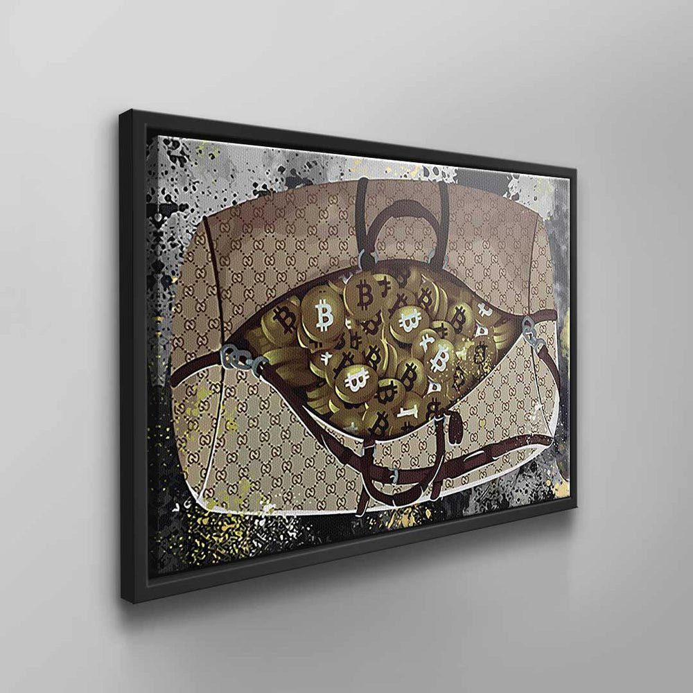 Leinwandbild goldbeige DOTCOMCANVAS® Kryptowährungstasche Rahmen Bitcoin schwarzbraun Bitcoin Bitcoin Wandbild weißer Bag, Leather