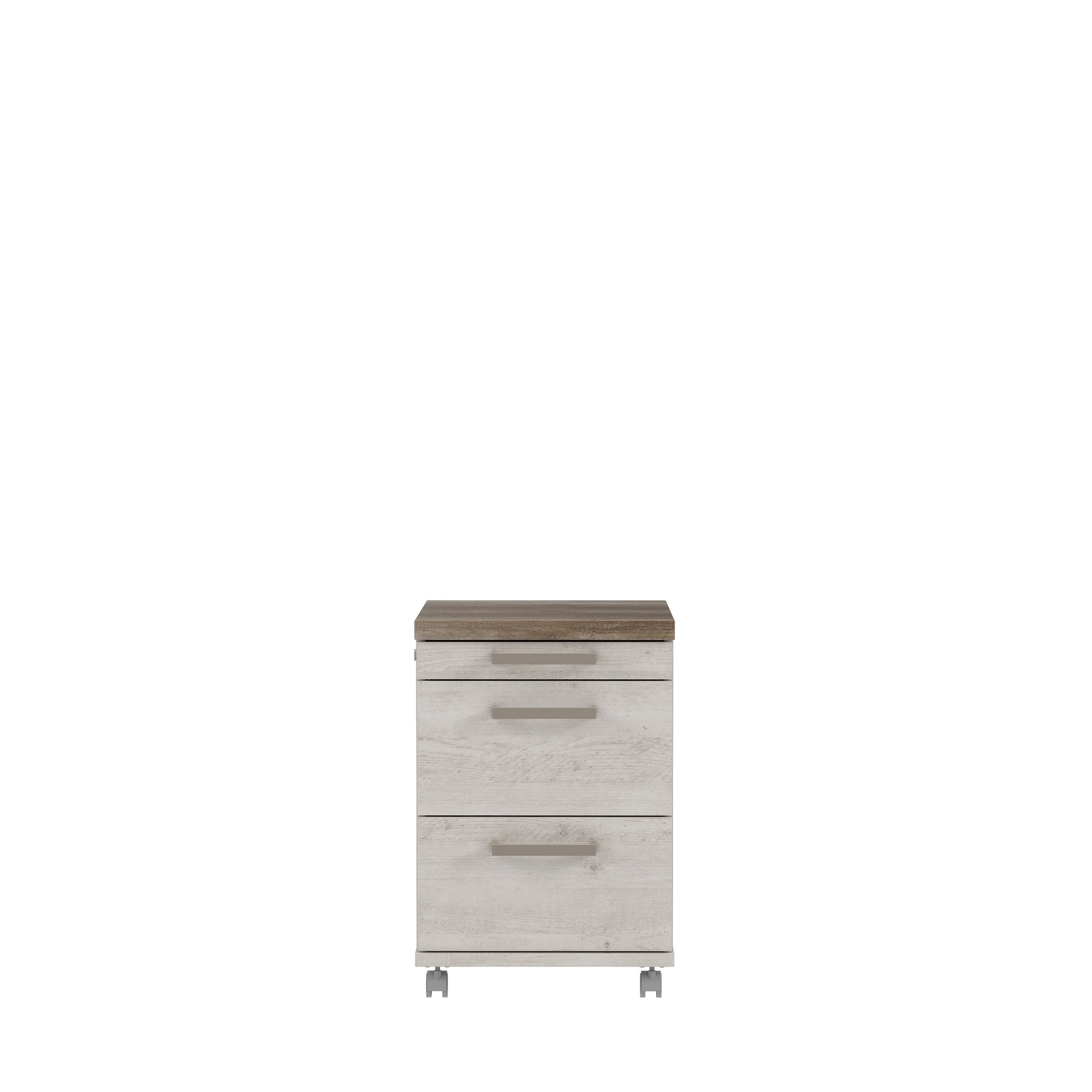 freiraum Rollcontainer DURO, 3 Schübe, Pinie Weiss / Eiche Antik - 42,3x61,4x53cm (BxHxT)