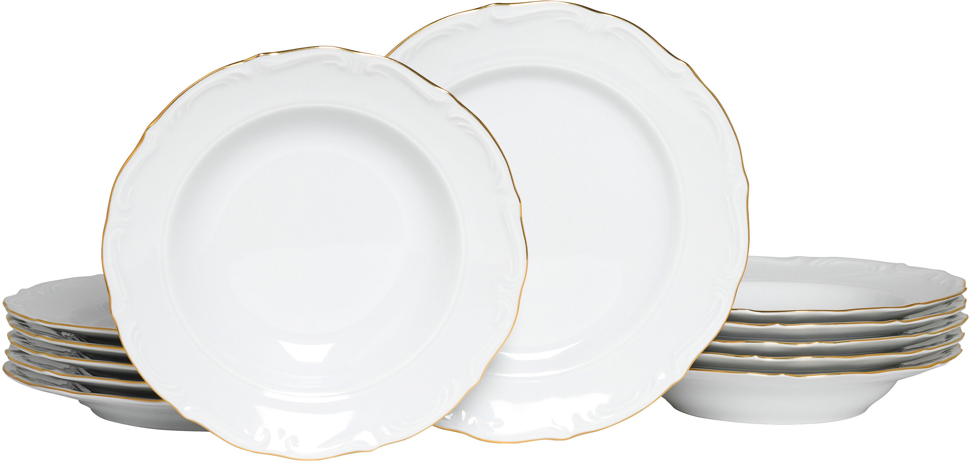CreaTable Tafelservice Maria Theresia, Tafel-Service 12-tlg (12-tlg), 6 Personen, Porzellan, Teller Set, Traditionelle Porzellanform