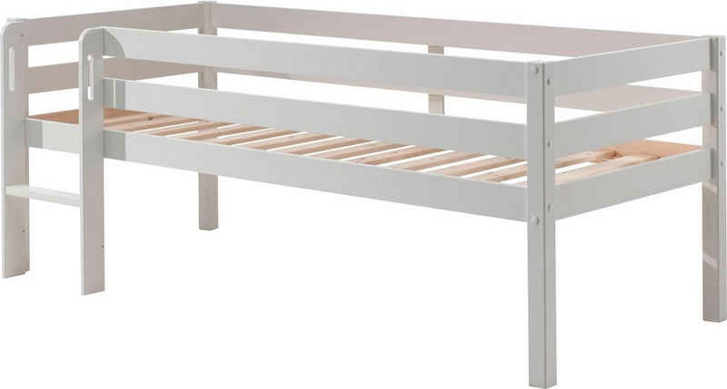 Vipack Spielbett »Vipack Pino«, Niedriges Spielbett mit LF 90 x 200 cm, ideal für Dachschrägen, mit Leiter, wahlweise mit Rutsche, Ausf. weiß oder grau lackiert