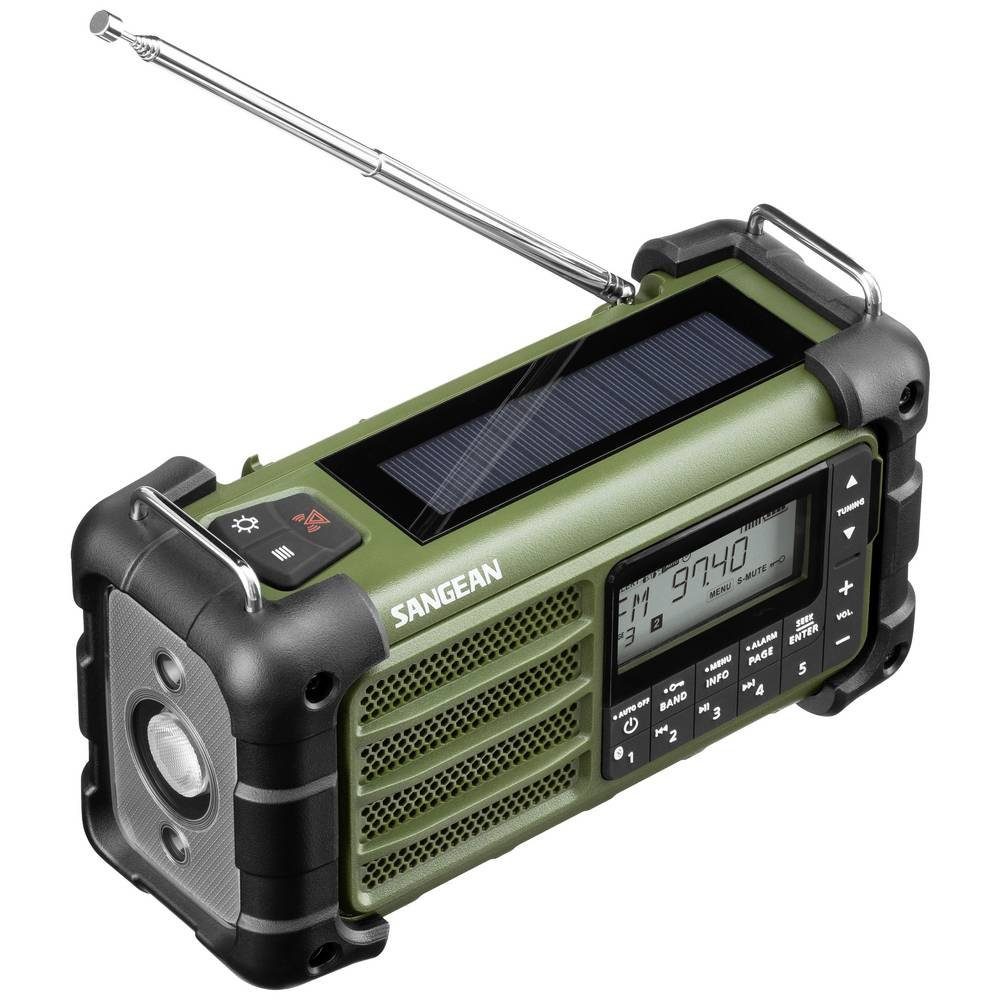 Sangean AM/FM Forest Green AM/FM-RDS/Bluetooth/AUX/ Hand Crank A500482 Radio (Solarpanel, spritzwassergeschützt, staubdicht)