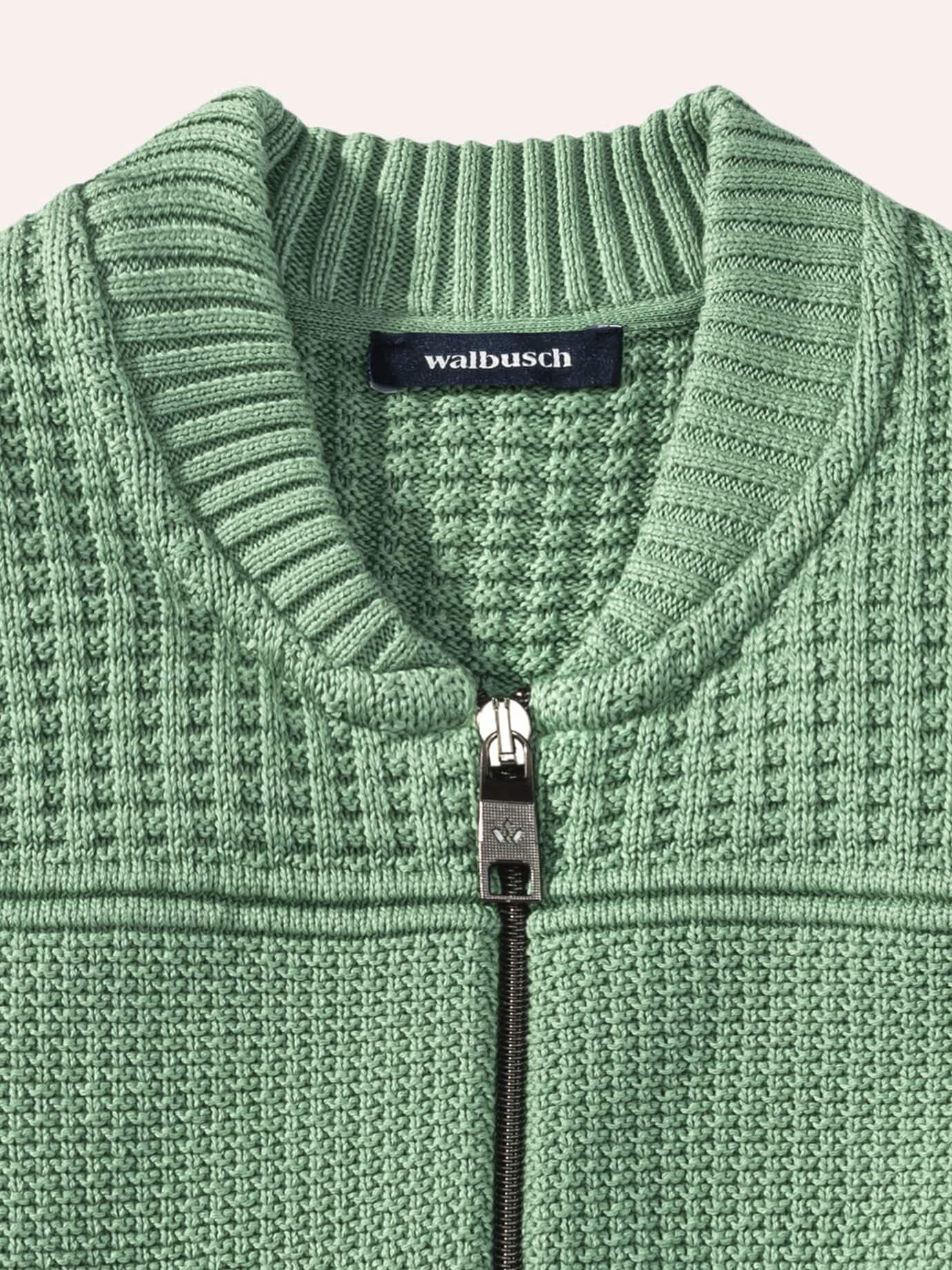 Walbusch Strickjacke Herren Strickjacke aus Baumwolle im Strukturmix mit Zip College-Kragen Cardigan, pflegeleicht, 2 Eingrifftaschen, weicher Griff