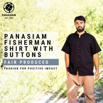 PANASIAM Kurzarmhemd Fischerhemd aus hochwertiger Baumwolle mit Holzknopfleiste Herren Bequemes Freizeithemd Fisherman Shirt auch als Langarmhemd