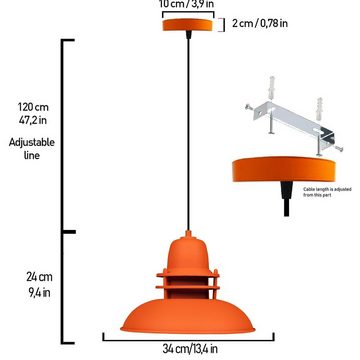 Bamyum Pendelleuchte Bamyum Hängelampe Rot Metall Ø34 cm E27 Retro Lampe, ohne Leuchtmittel