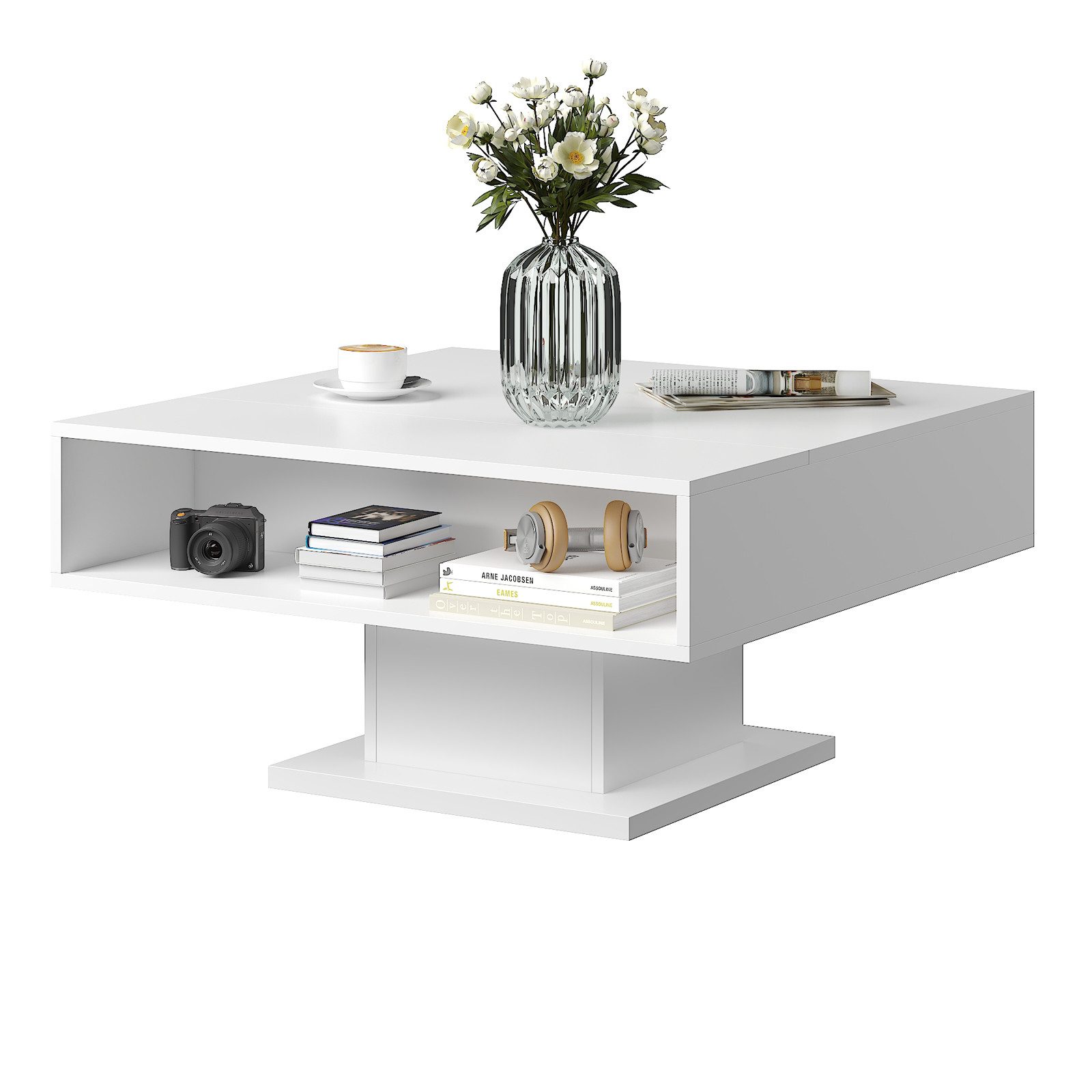 radelldar Couchtisch mit LED Beleuchtung, höhenverstellbar, matt 78x78x40cm (1-St), Wohnzimmertisch mit Stauraum