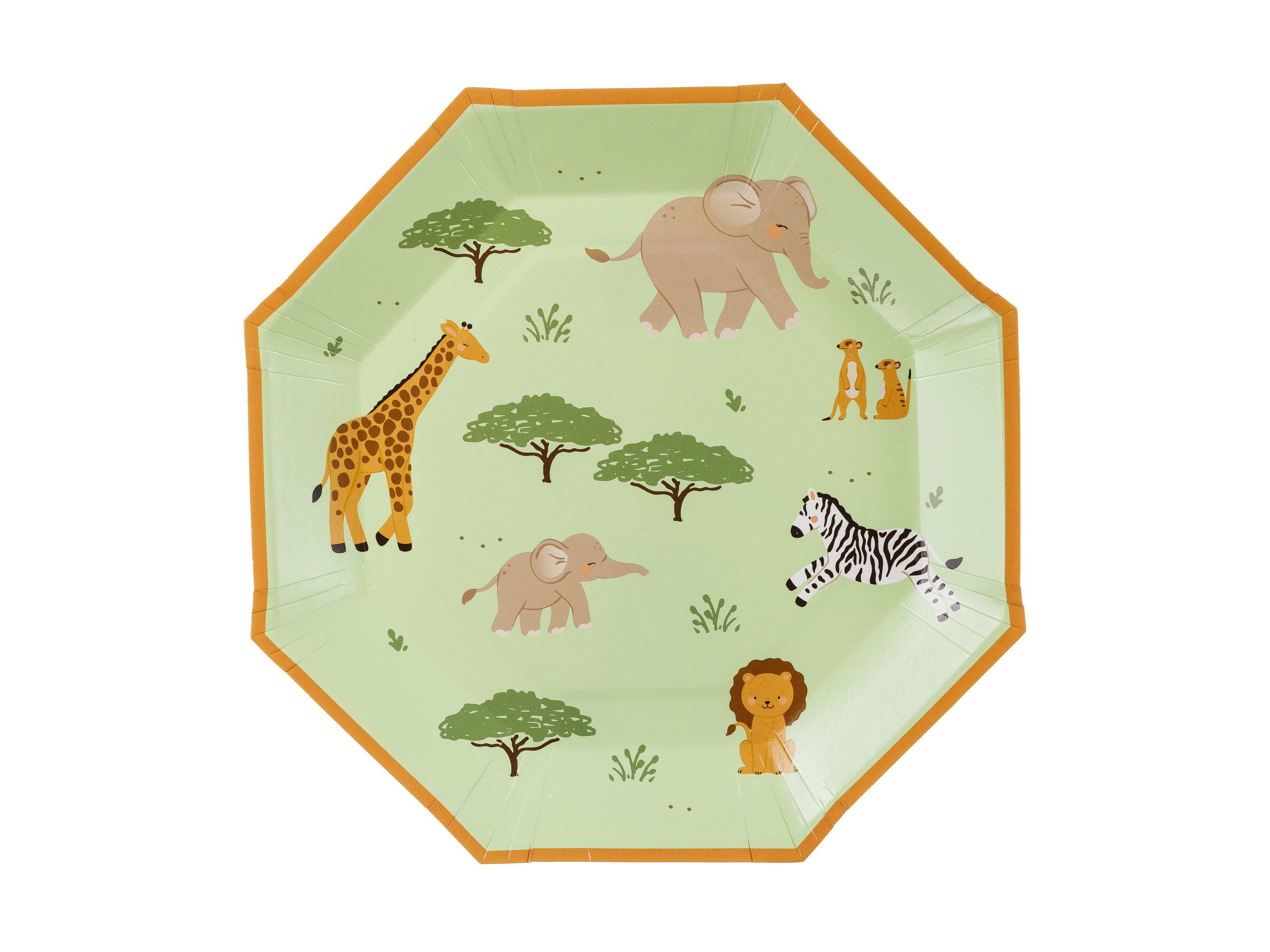 partydeco Teller, Pappteller 23cm mit Safari Tiere Motiv 6er Set Grün / Bunt