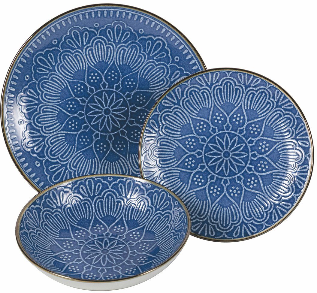 Baku Tafelservice, 6 Keramik, Personen blau d'Este Villa Geschirr-Set Service, (18-tlg), 18 6 für Teller-Set Personen, Teile,