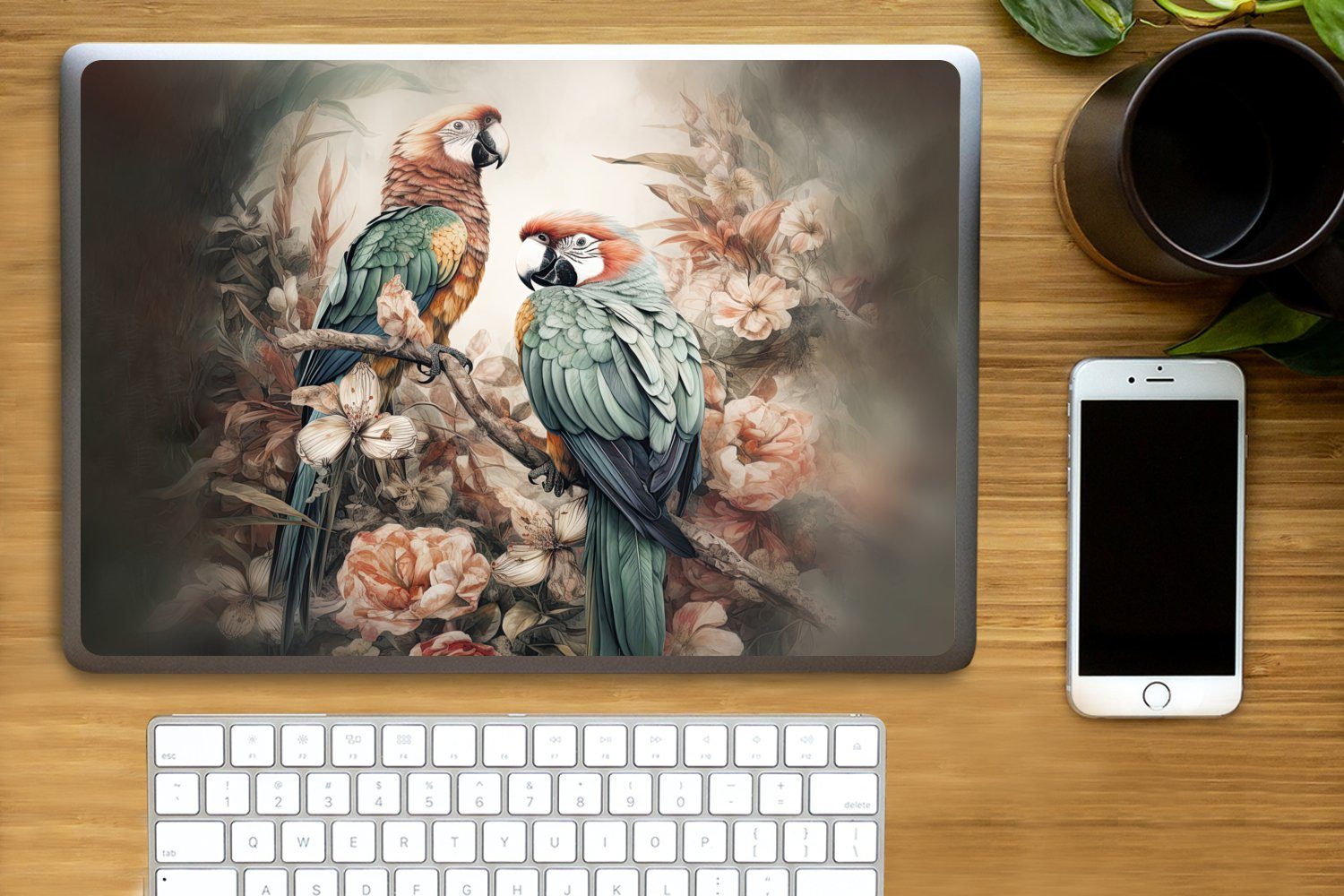 Thumbnail - MuchoWow Laptop-Aufkleber Papageien - Vögel - Natur - Blumen