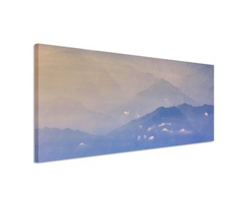 Sinus Art Leinwandbild Landschaftsfotografie  Gebirge im orangen Nebel auf Leinwand exklusives Wandbild moderne Fotografie