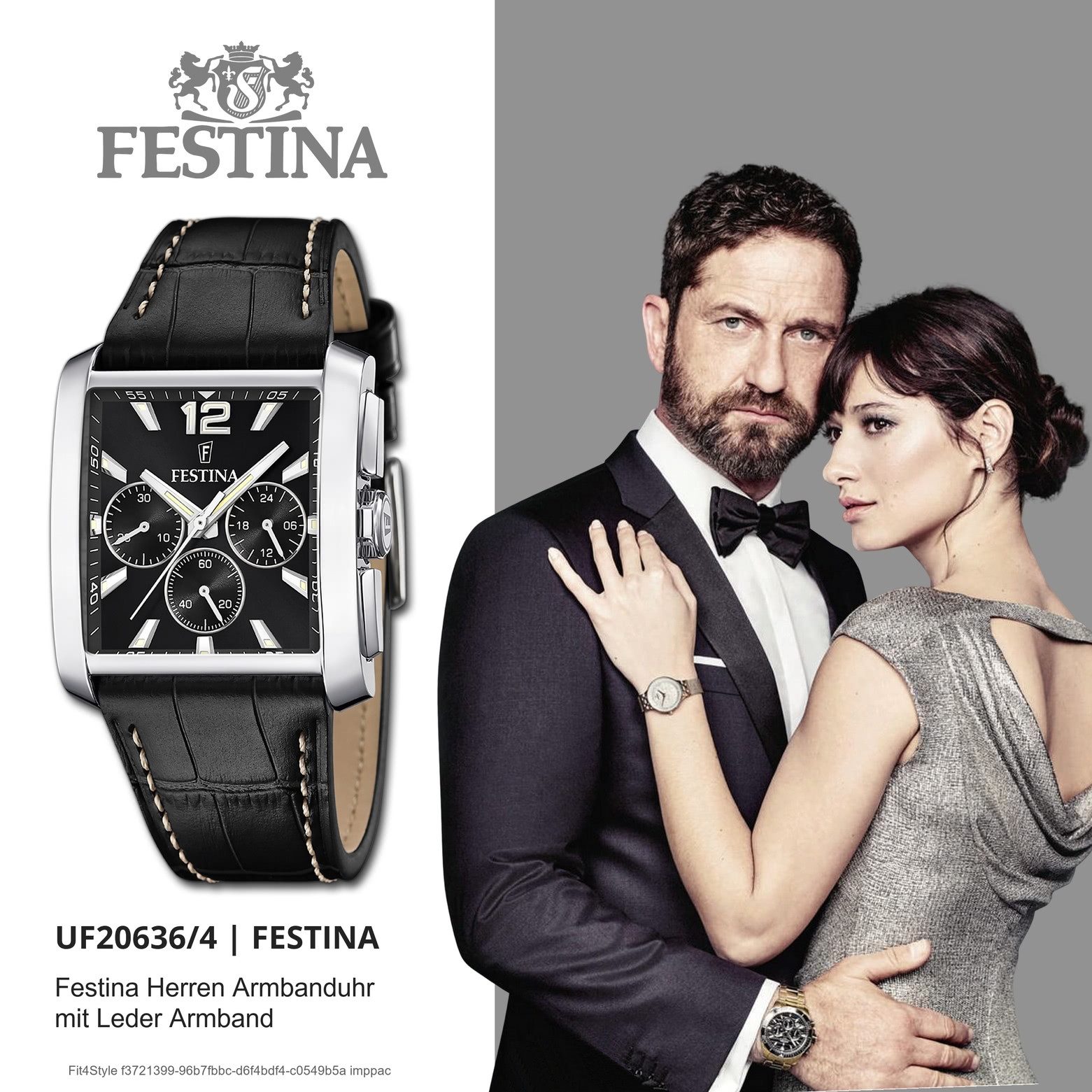 Festina Chronograph Festina Herrenuhr Leder schwarz Timeless, (Chronograph), Herren Armbanduhr eckig, Lederarmband schwarz, Elegant