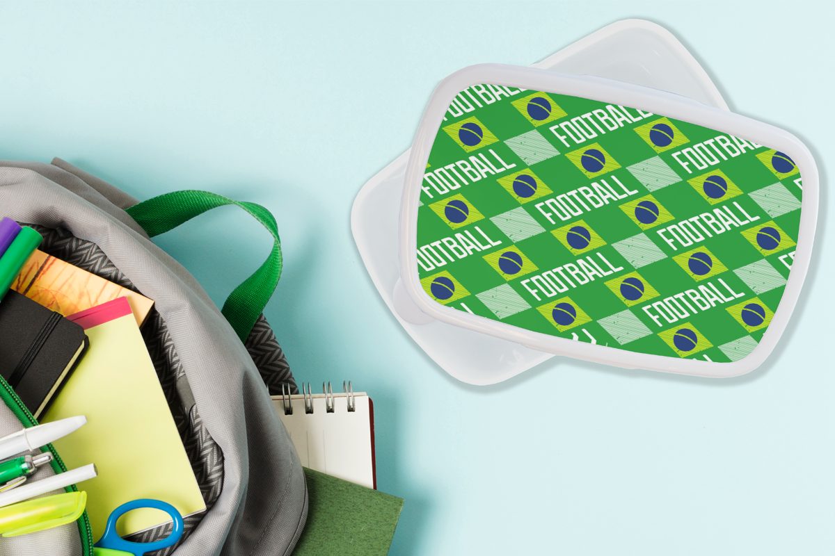 - Muster, Erwachsene, und Fußball und Mädchen Brotbox Kunststoff, MuchoWow weiß Lunchbox Brotdose, Kinder - (2-tlg), für Brasilien für Jungs