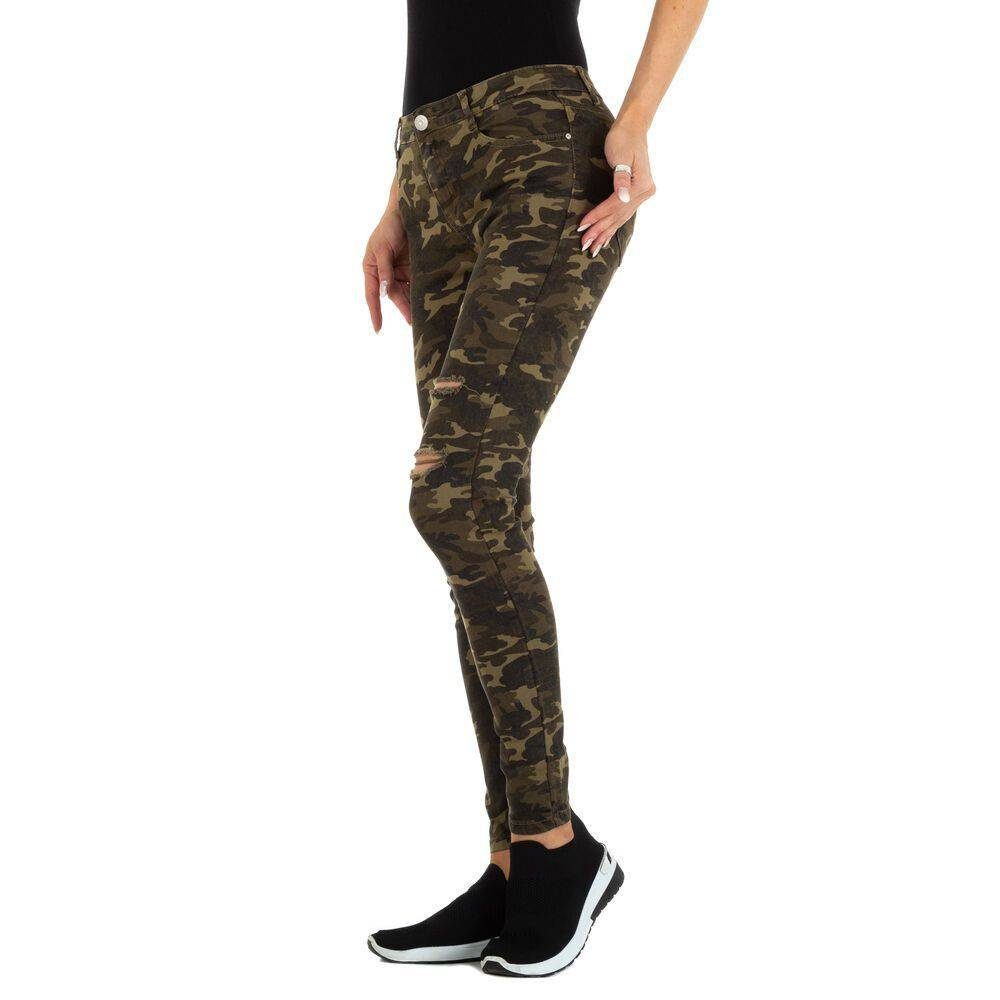 Ital-Design Skinny-fit-Jeans Camouflage in Camouflage Freizeit Damen Jeans Skinny Destroyed-Look
